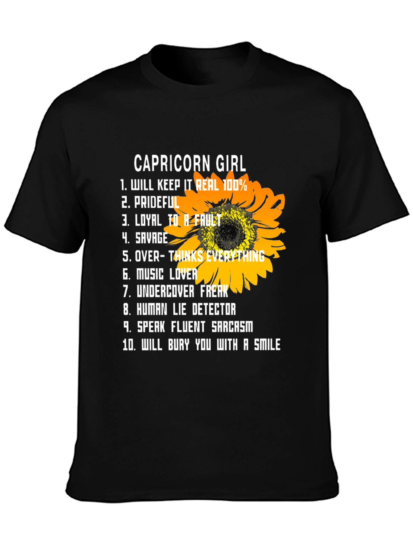Capricorn Girl T-Shirt Sunflower Graphic Tee