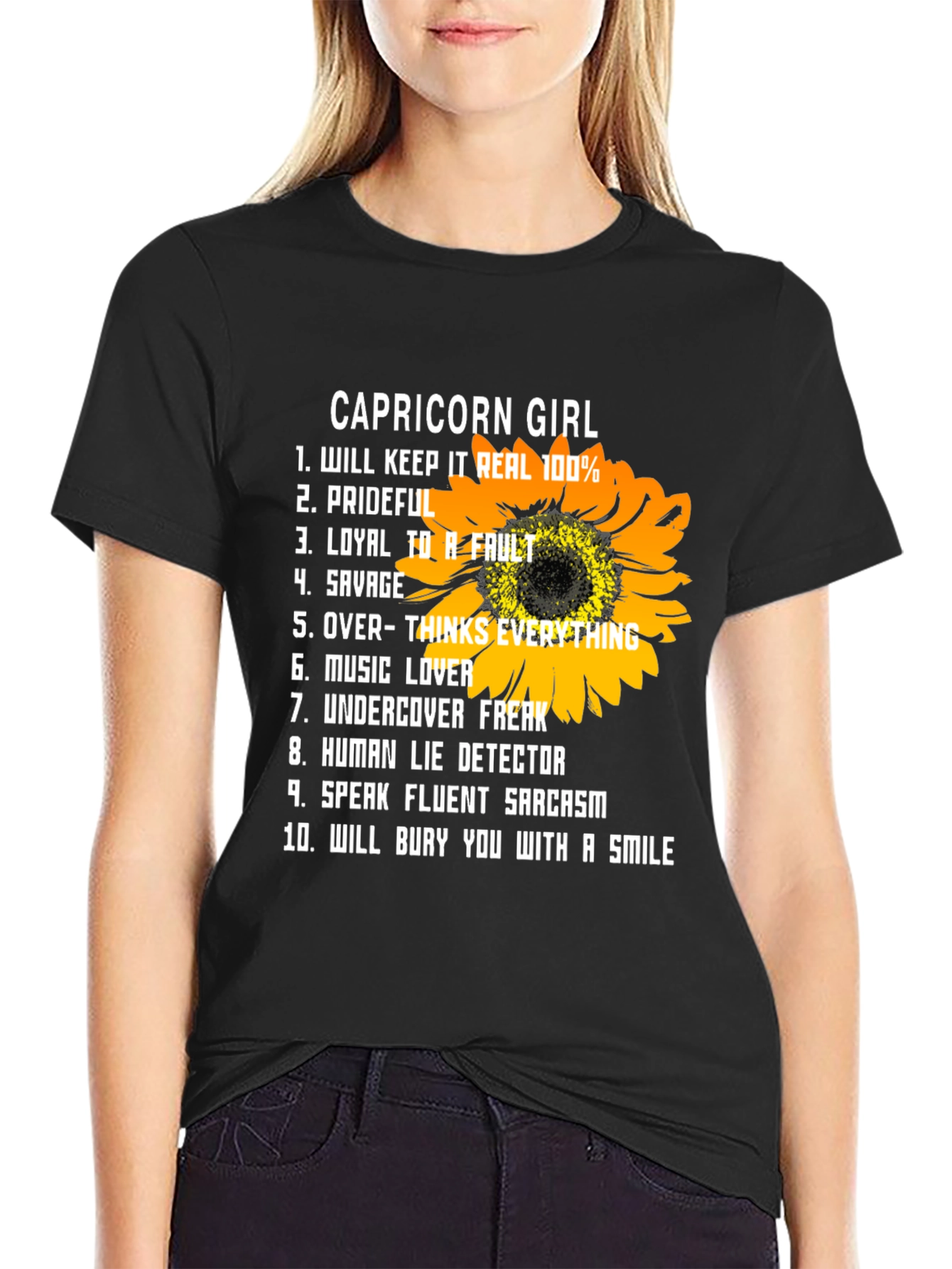 Capricorn Girl T-Shirt Sunflower Graphic Tee