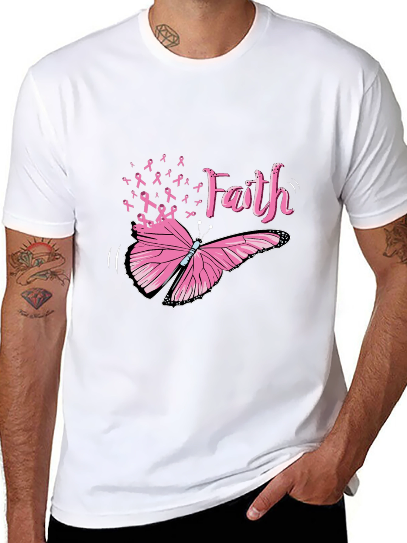 Faith Butterfly Breast Cancer Awareness Tee
