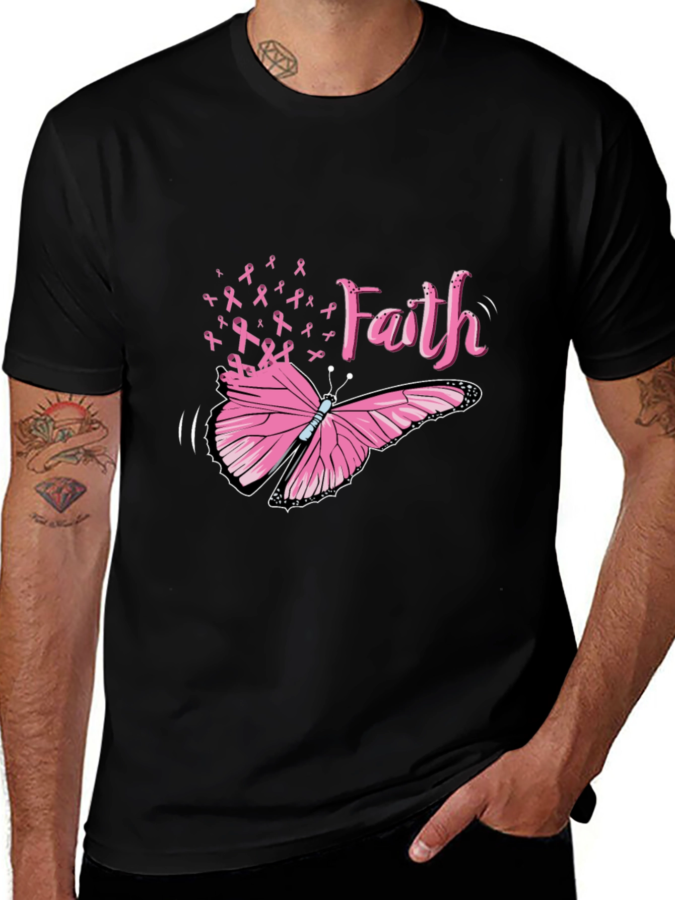 Faith Butterfly Breast Cancer Awareness Tee