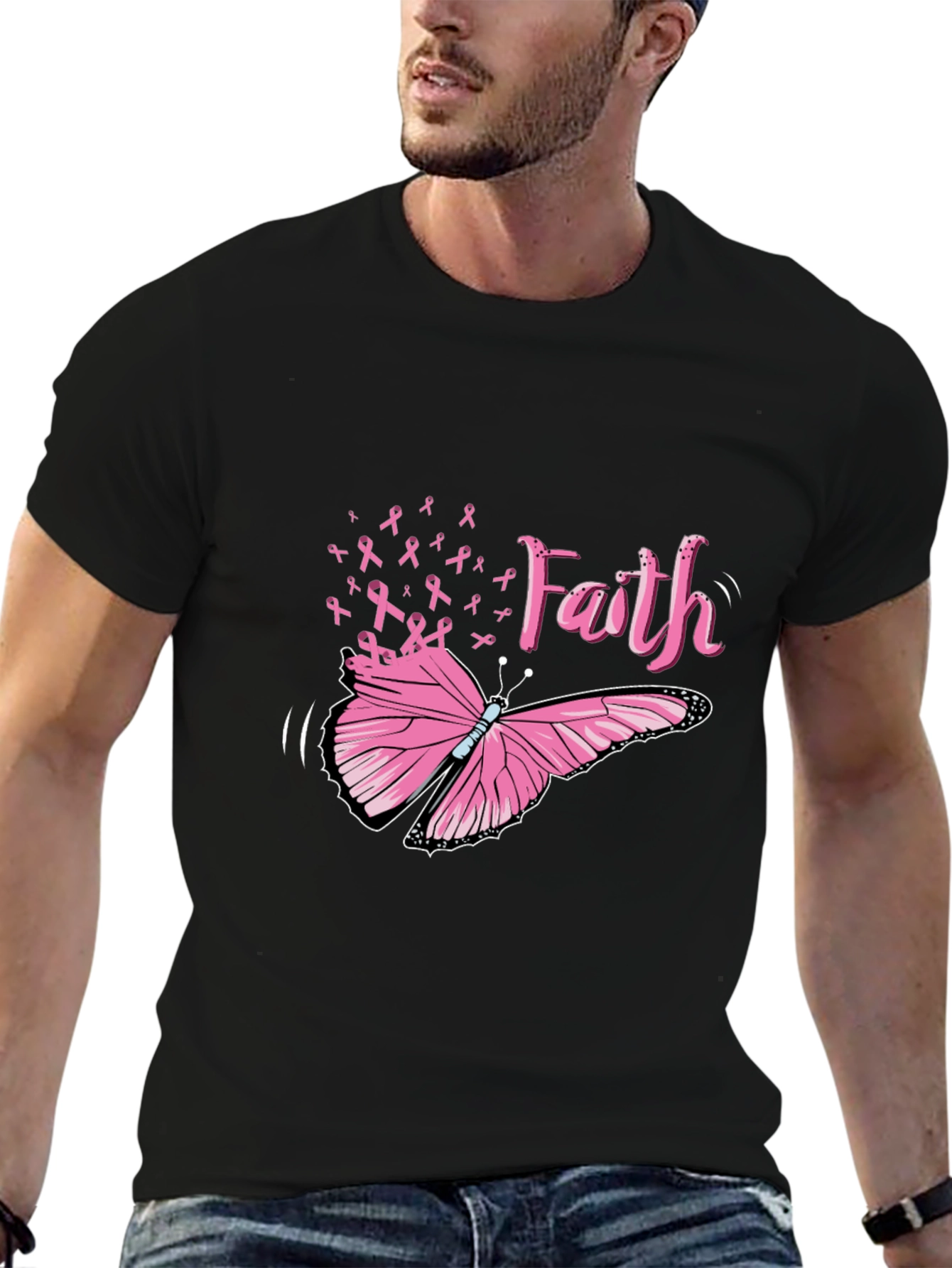 Faith Butterfly Breast Cancer Awareness Tee