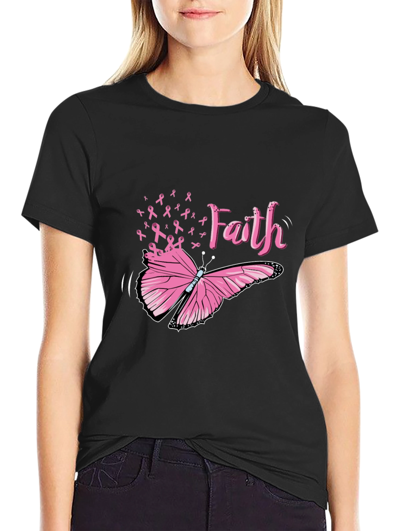 Faith Butterfly Breast Cancer Awareness Tee