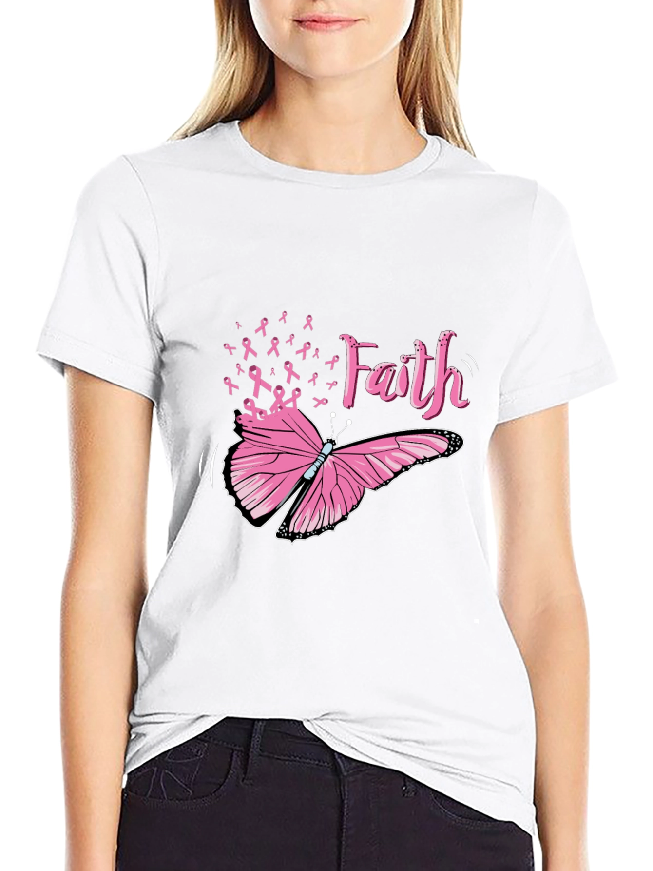 Faith Butterfly Breast Cancer Awareness Tee