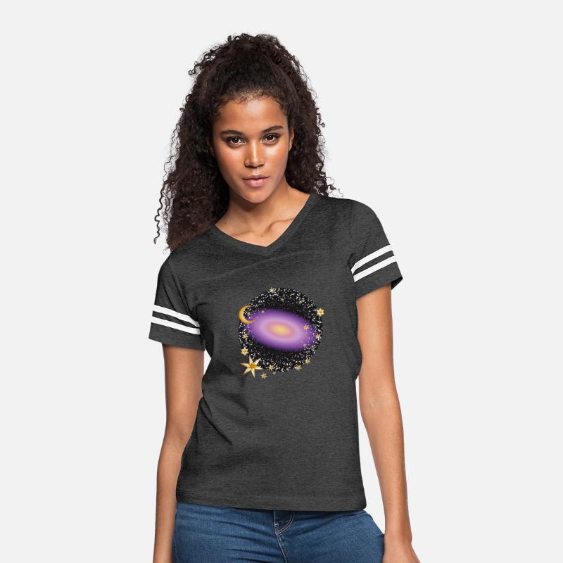 glowing violet galaxy with moon and stars