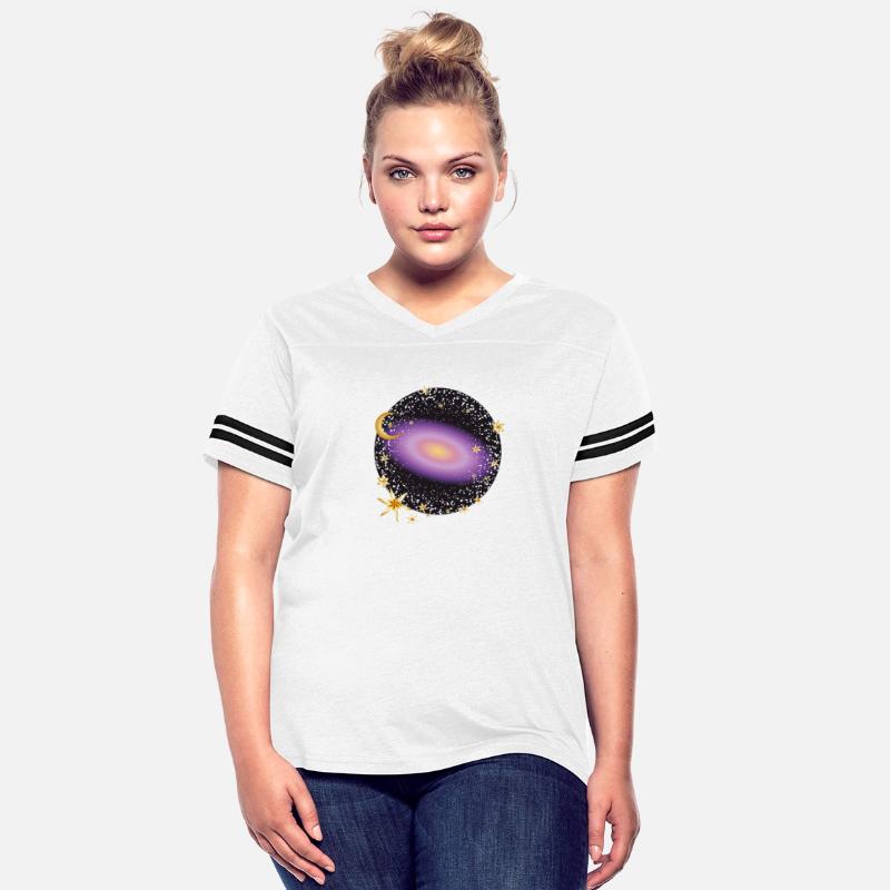 glowing violet galaxy with moon and stars