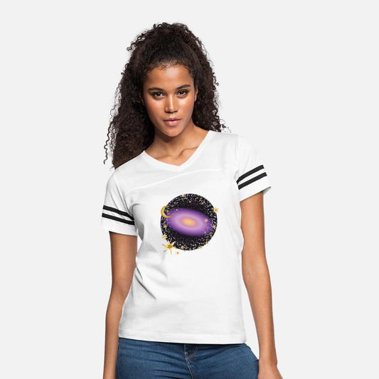 glowing violet galaxy with moon and stars