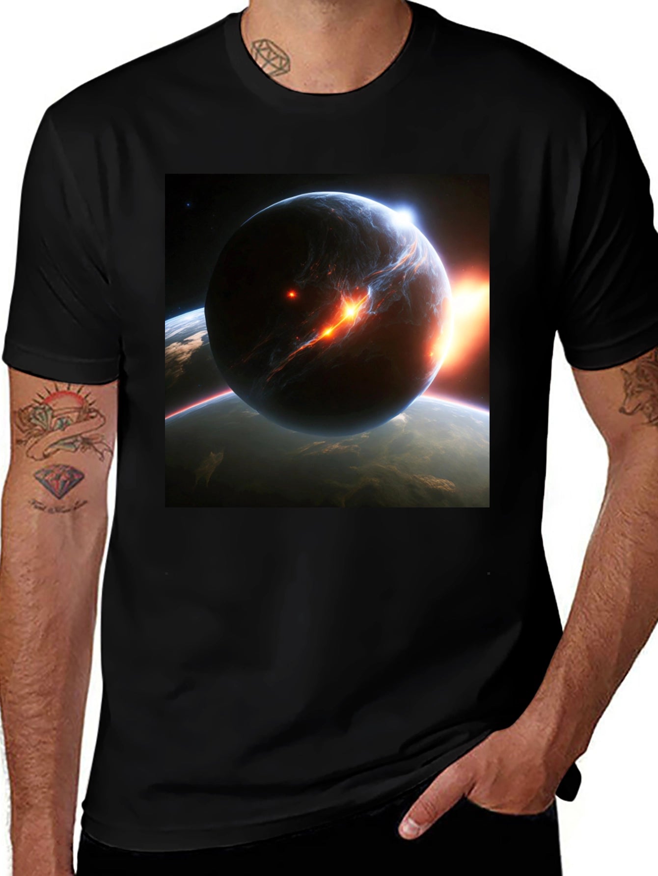 Cosmic Collision Graphic Tee - Black Cotton T-Shirt