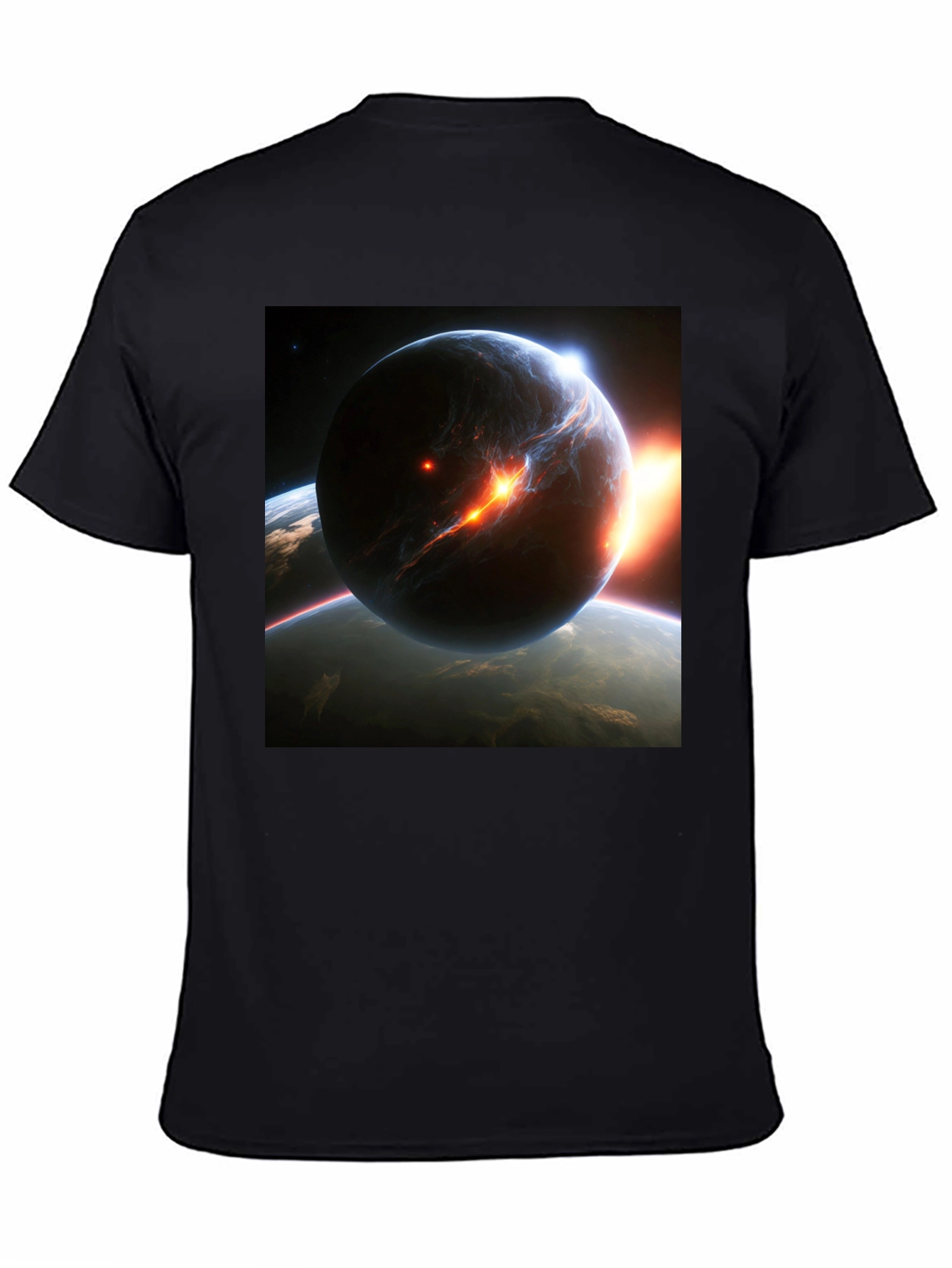 Cosmic Collision Graphic Tee - Black Cotton T-Shirt