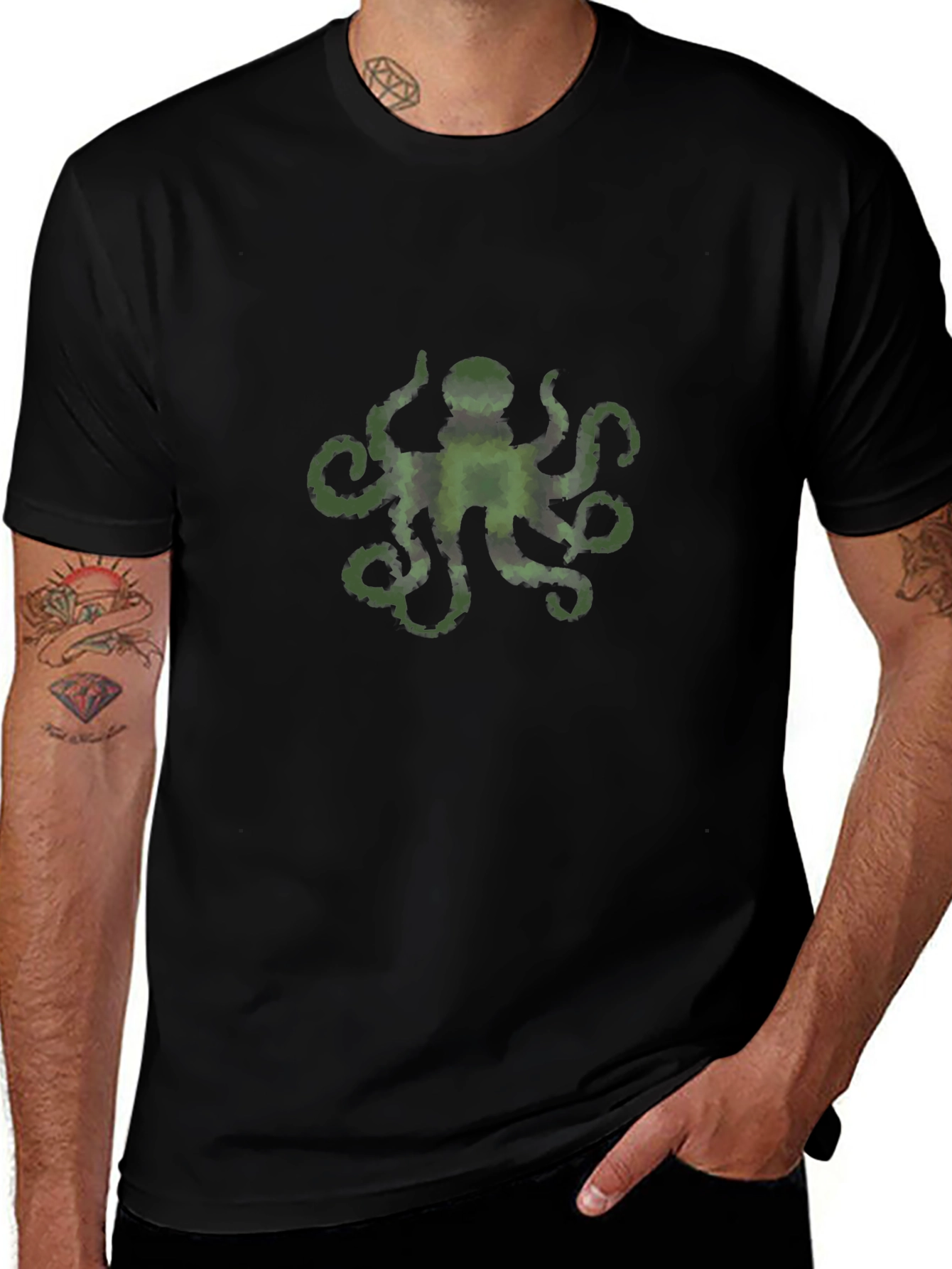 Mens Black Octopus Graphic Tee
