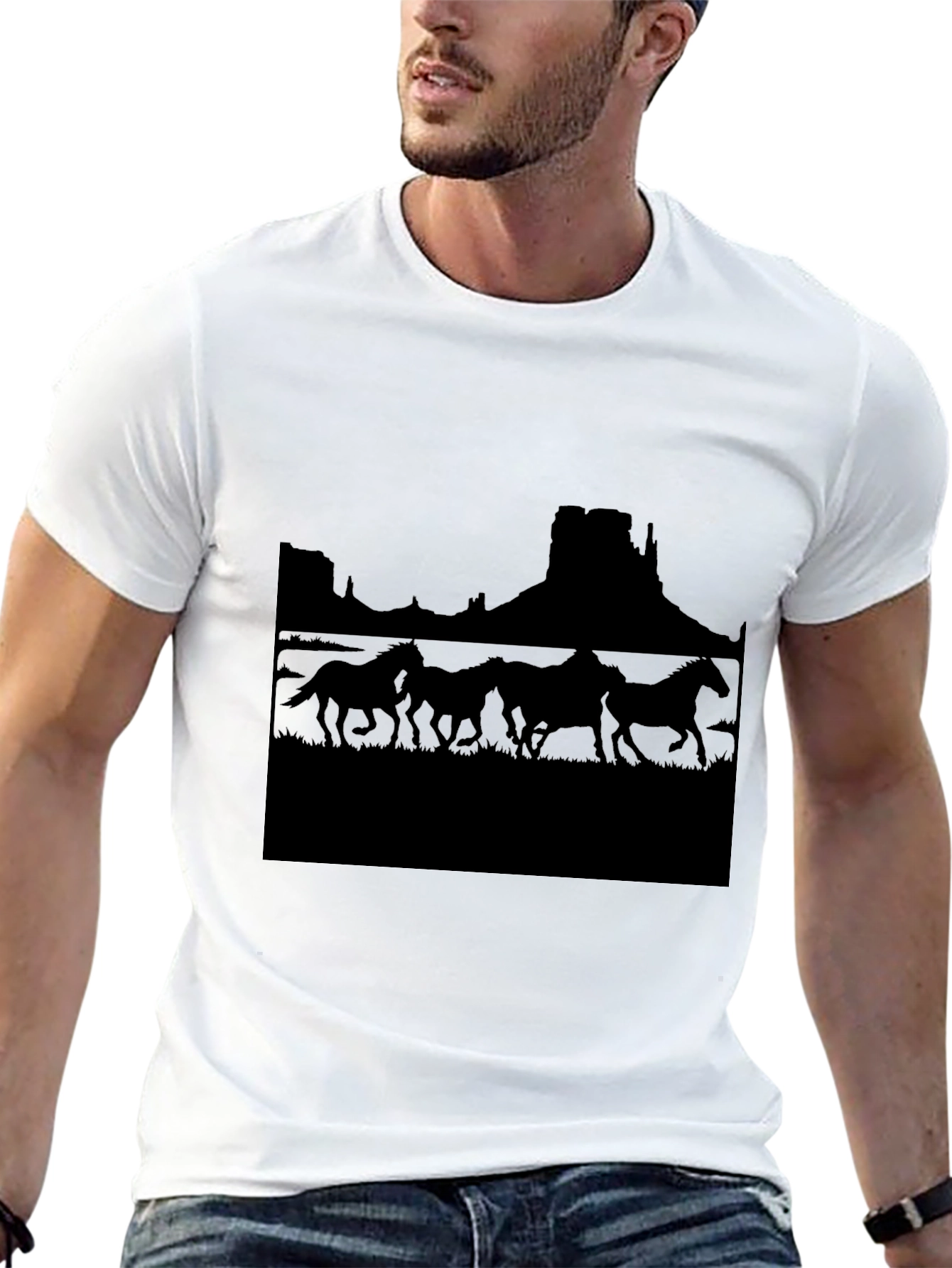 Black Wild West Horses Graphic Tee