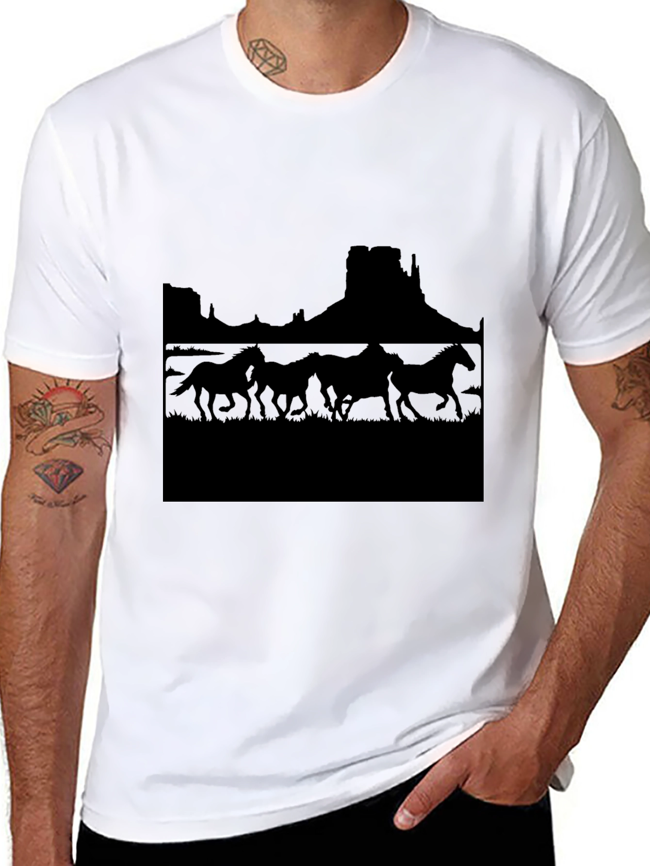 Black Wild West Horses Graphic Tee