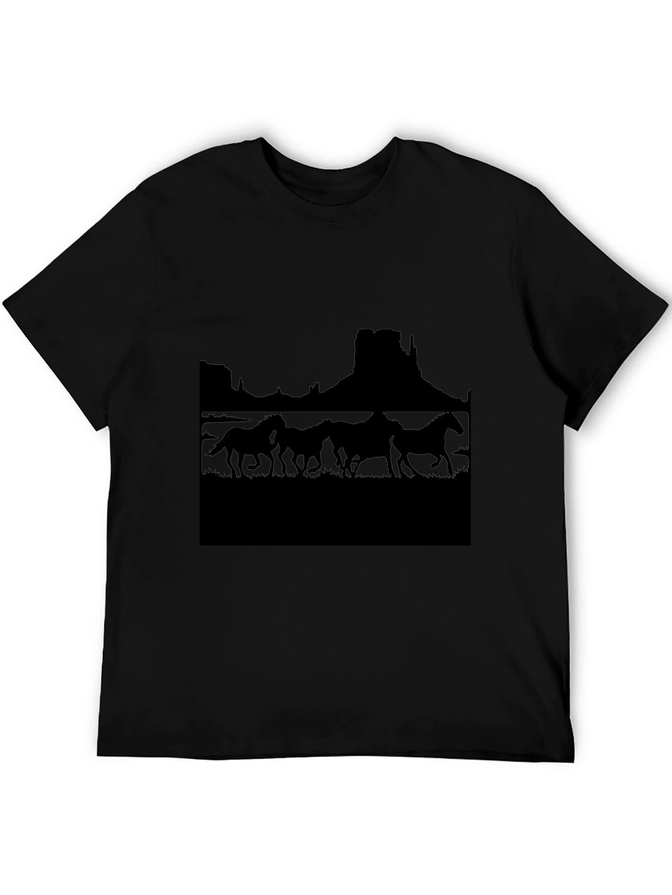 Black Wild West Horses Graphic Tee