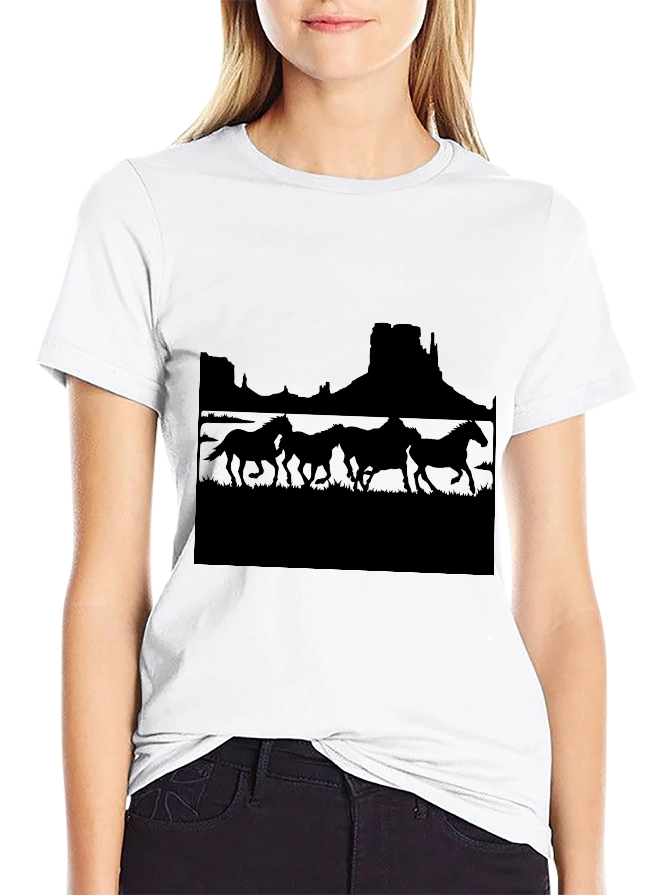 Black Wild West Horses Graphic Tee