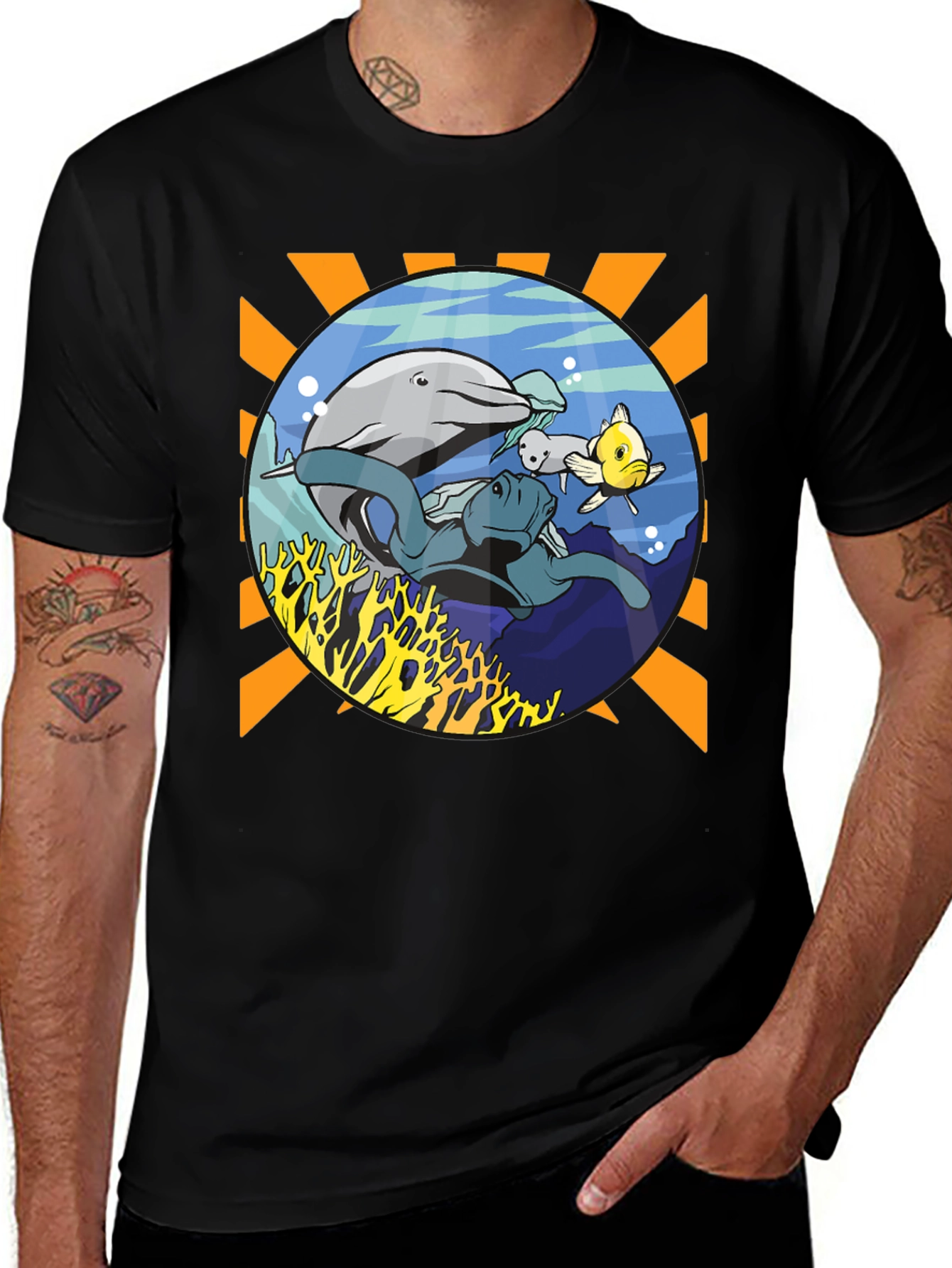 Marine Life Graphic Print Mens Tee