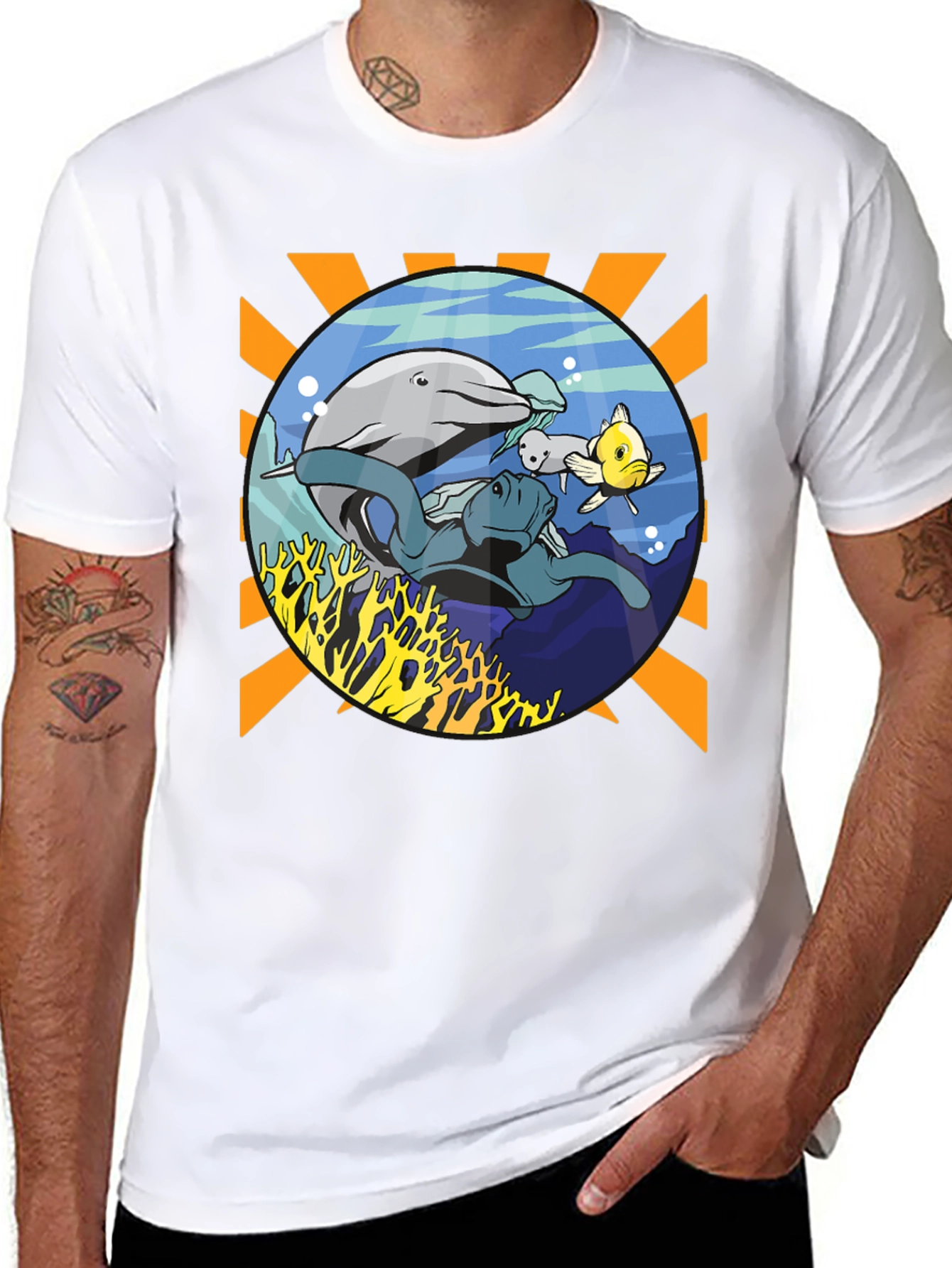 Marine Life Graphic Print Mens Tee