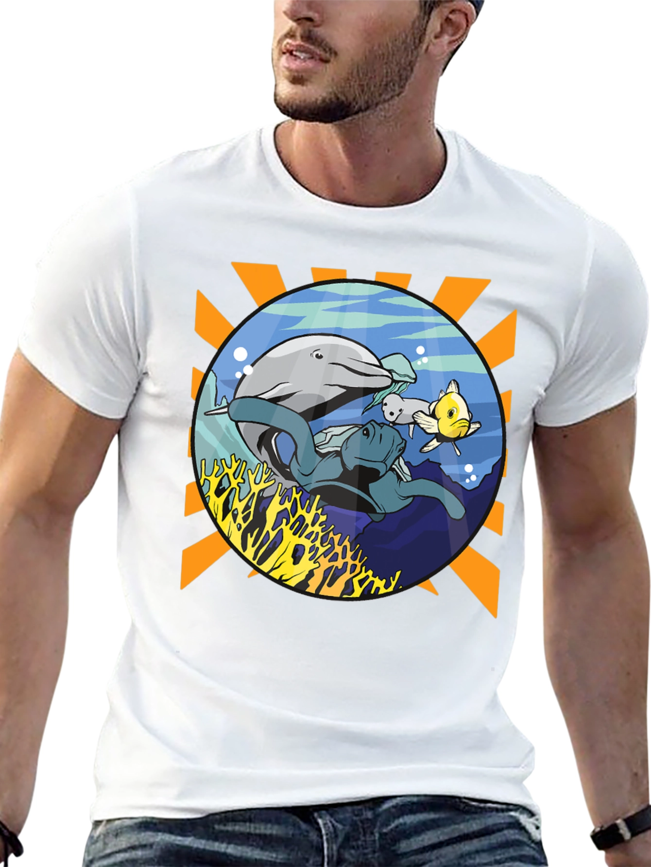 Marine Life Graphic Print Mens Tee