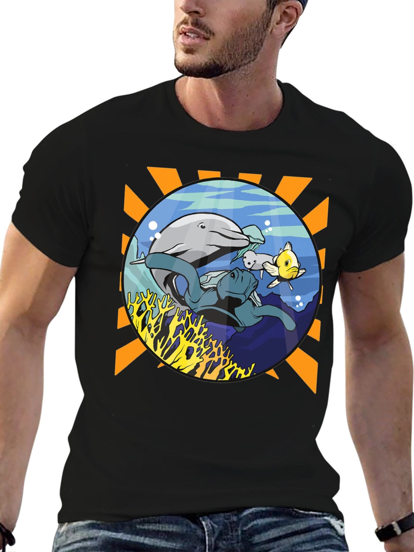 Marine Life Graphic Print Mens Tee