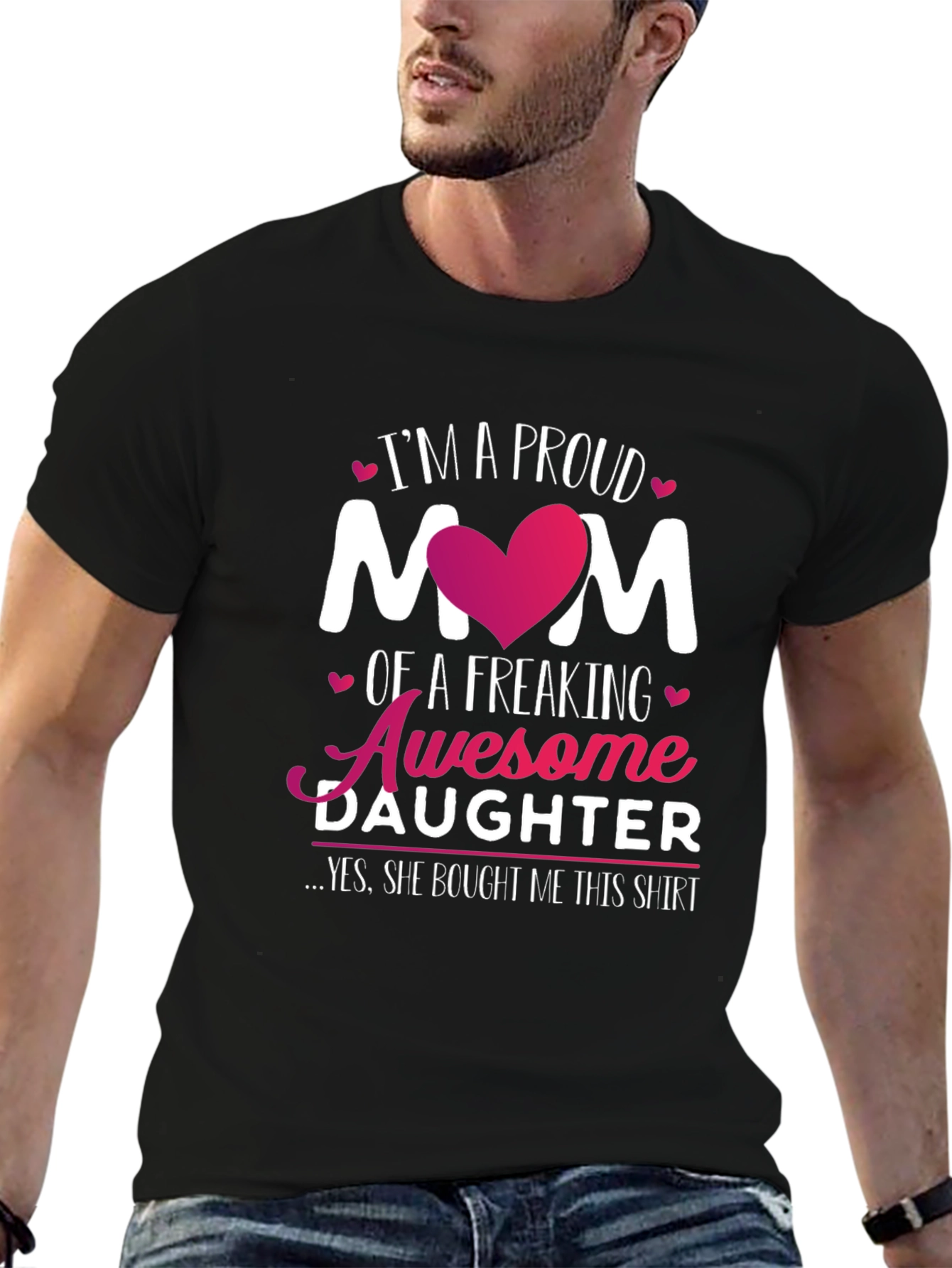 Proud Mom of Awesome Daughter T-Shirt - Black
