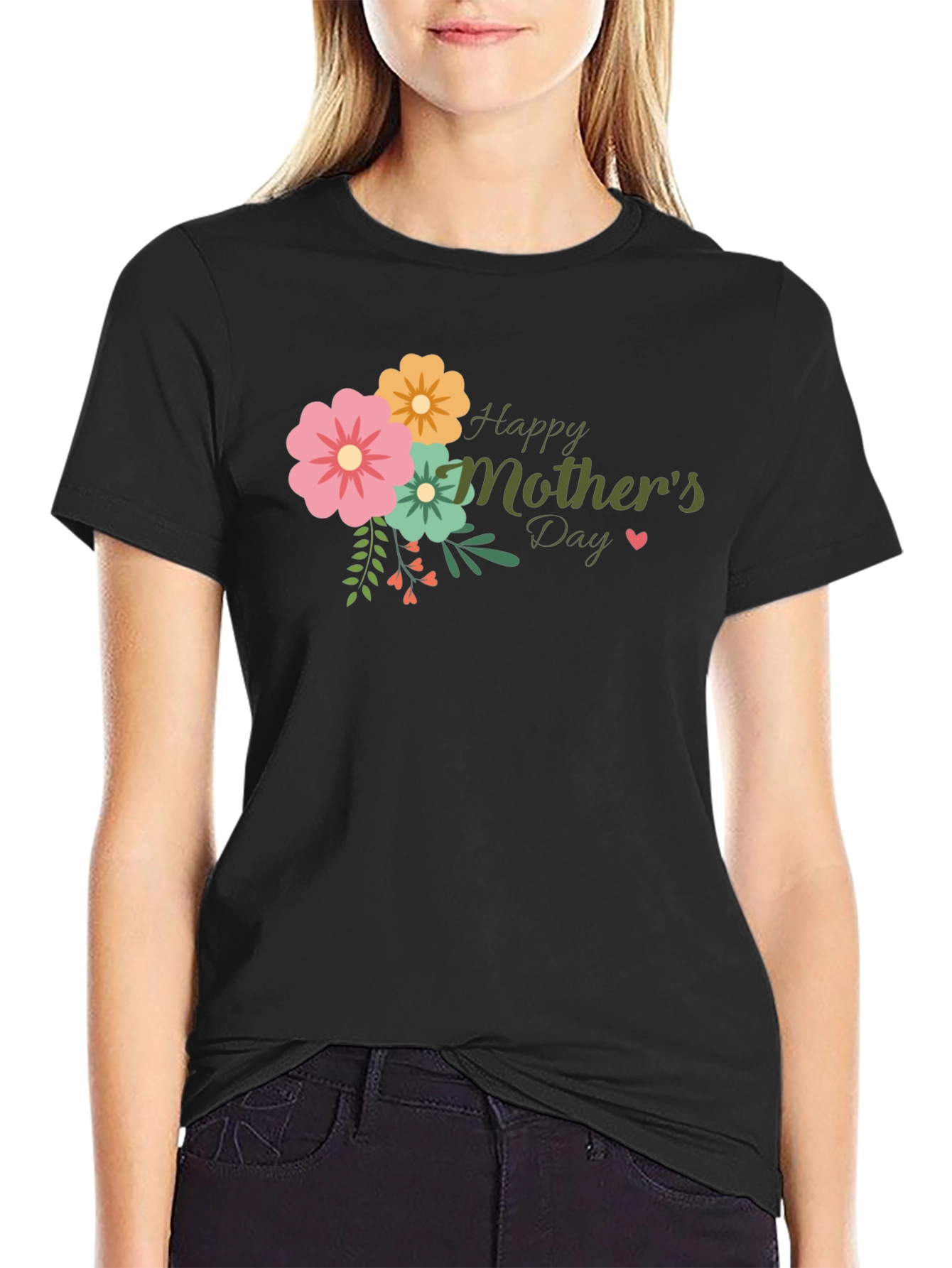 Floral Happy Mothers Day Black T-Shirt