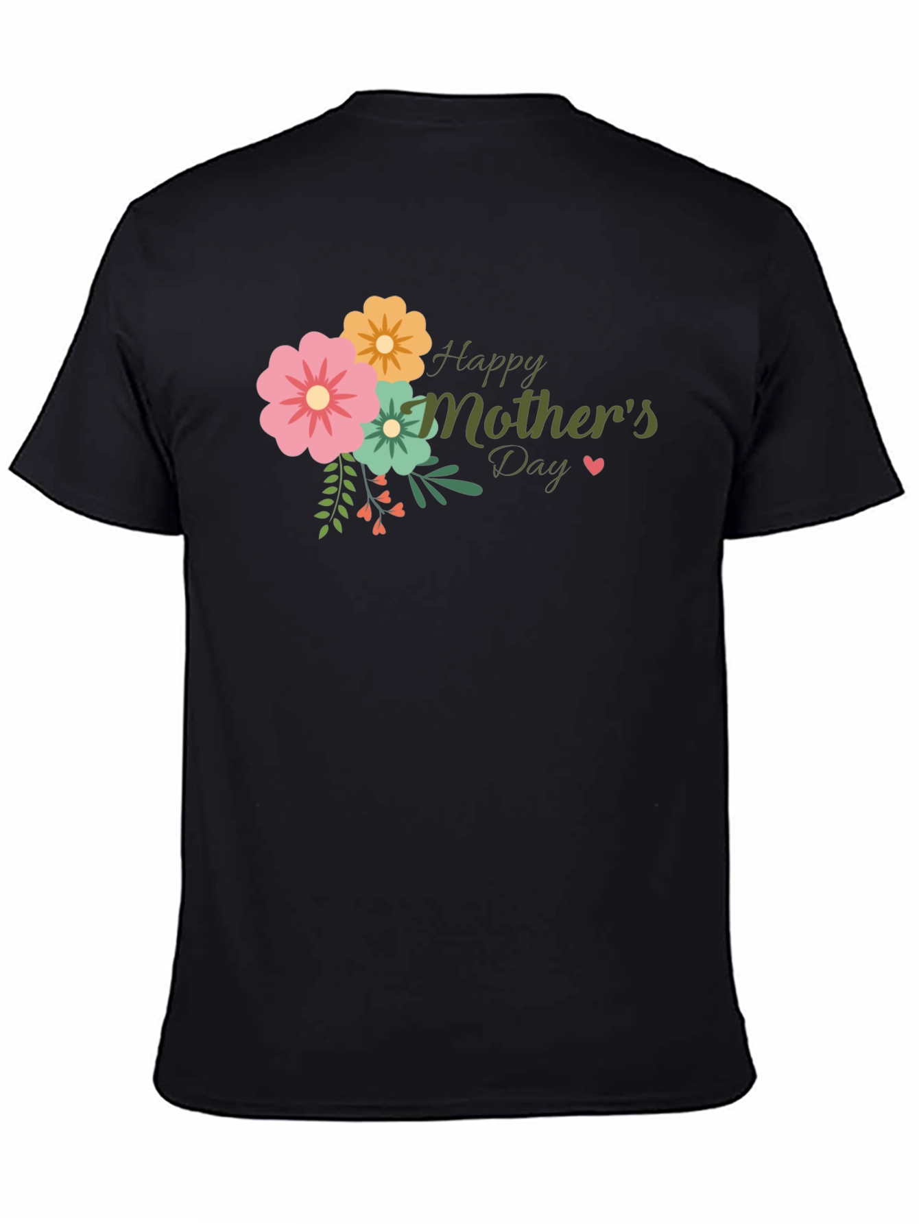 Floral Happy Mothers Day Black T-Shirt