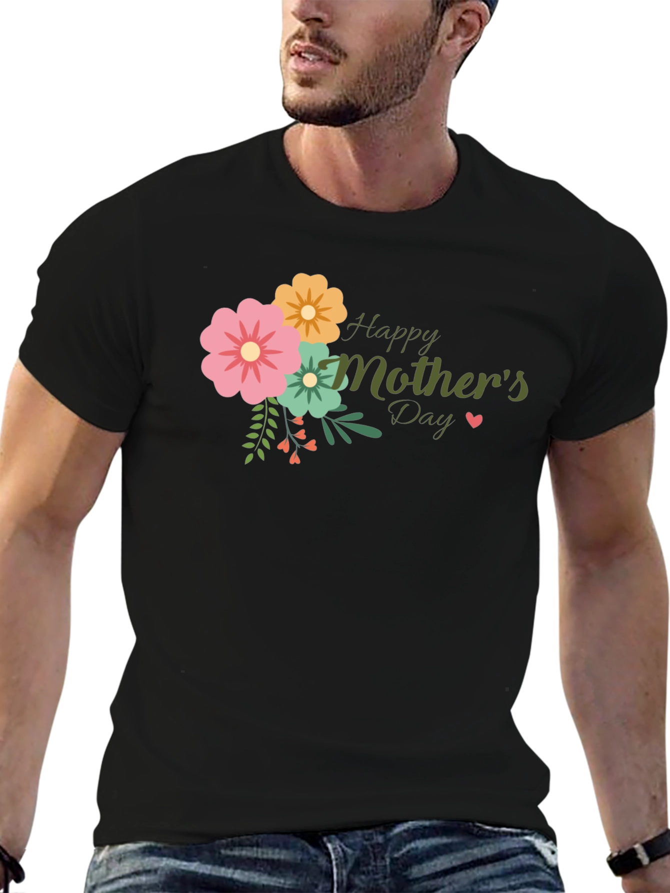 Floral Happy Mothers Day Black T-Shirt