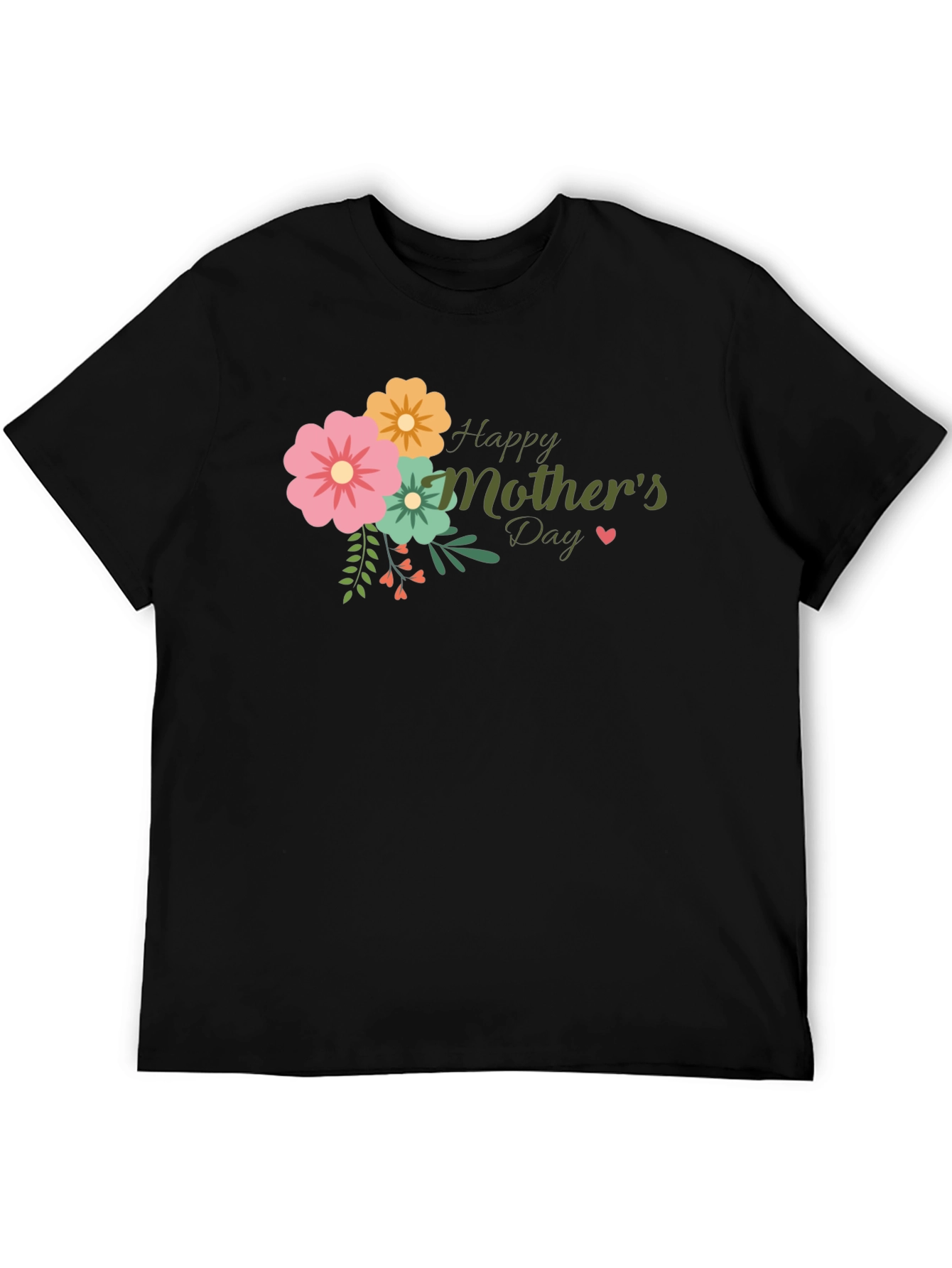Floral Happy Mothers Day Black T-Shirt
