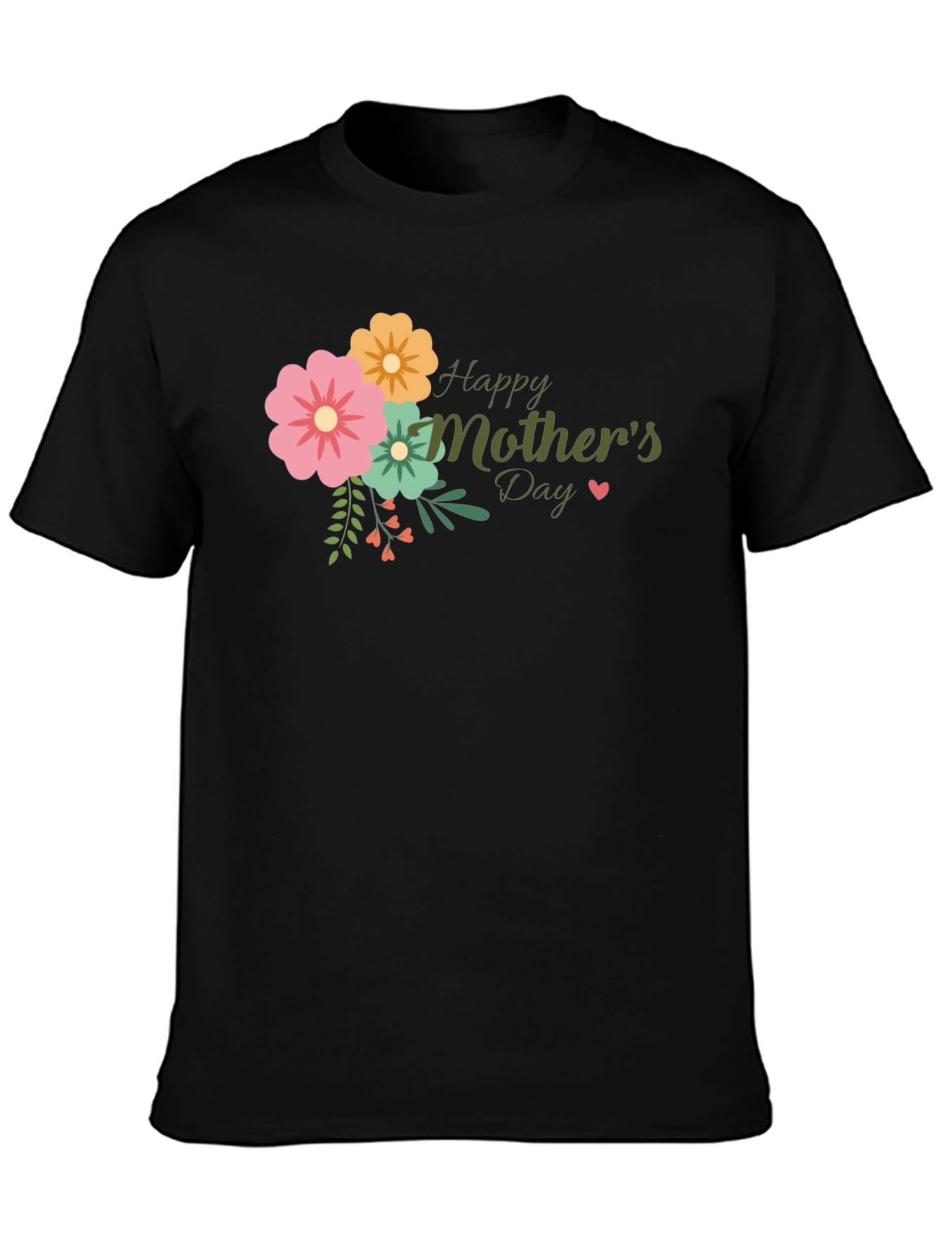 Floral Happy Mothers Day Black T-Shirt