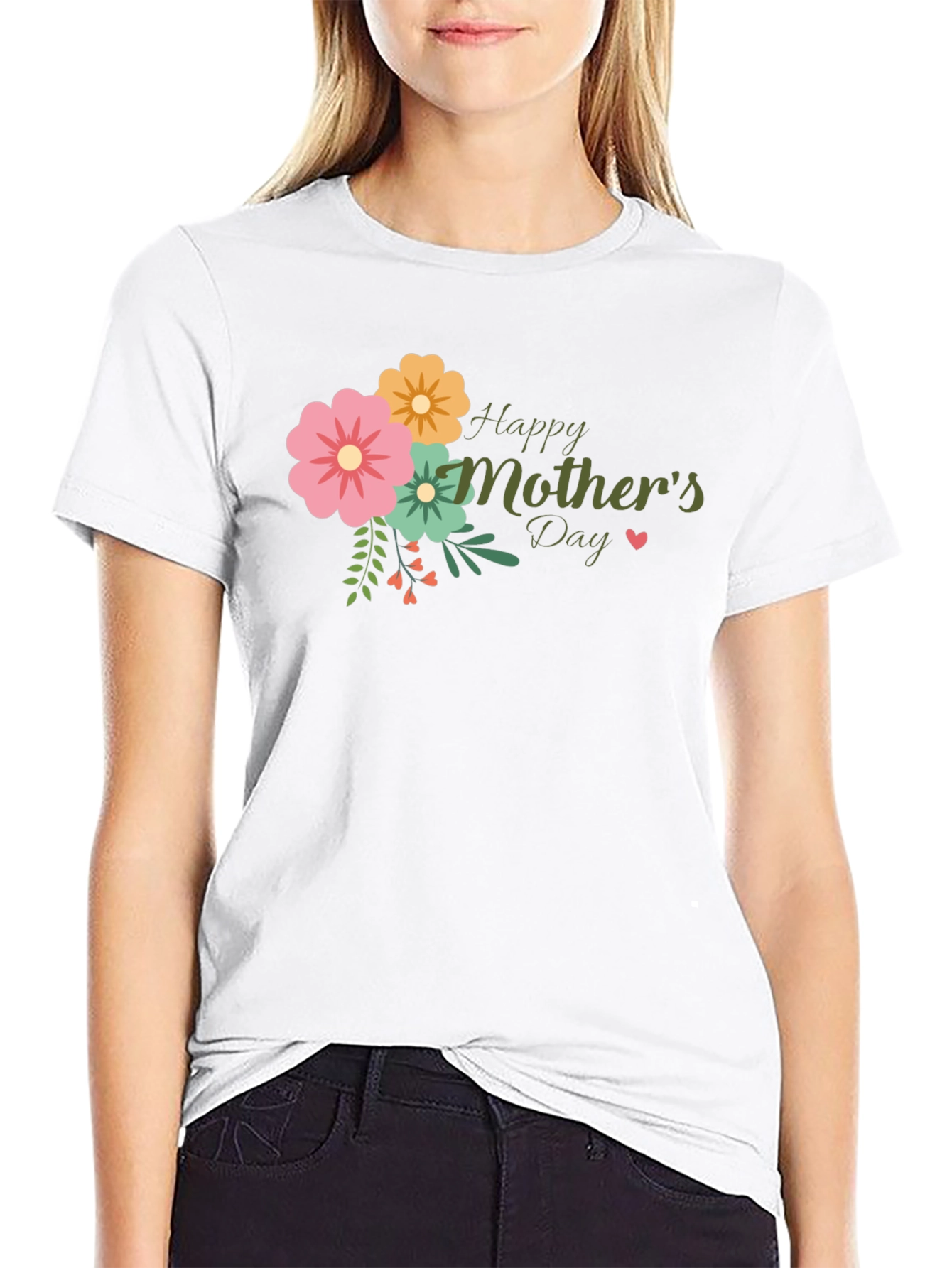 Floral Happy Mothers Day Black T-Shirt