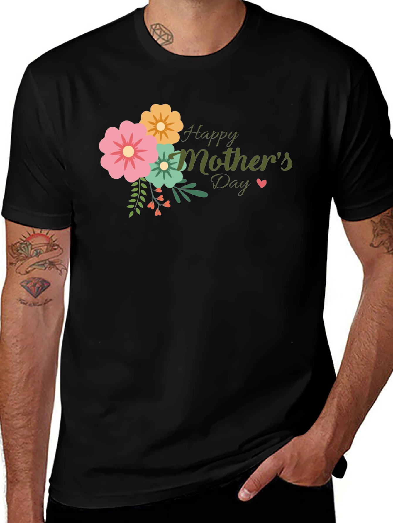 Floral Happy Mothers Day Black T-Shirt