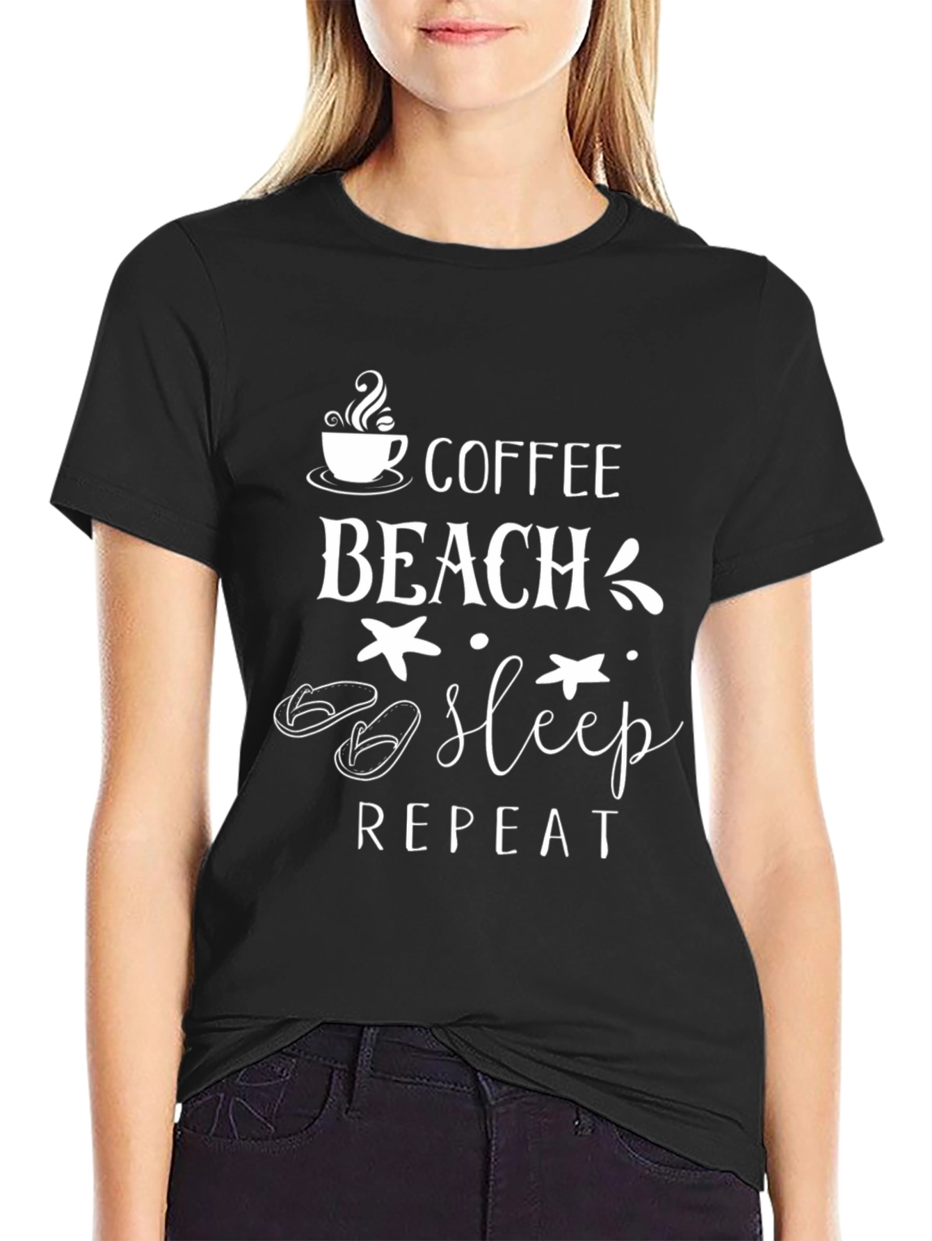 Coffee Beach Sleep Repeat Graphic Tee - Black