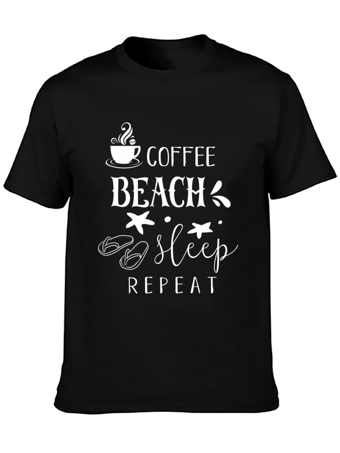 Coffee Beach Sleep Repeat Graphic Tee - Black