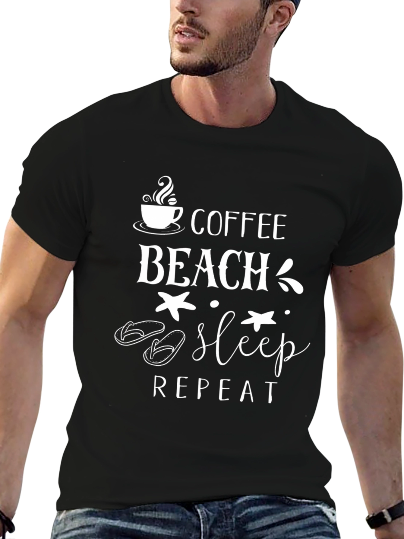 Coffee Beach Sleep Repeat Graphic Tee - Black