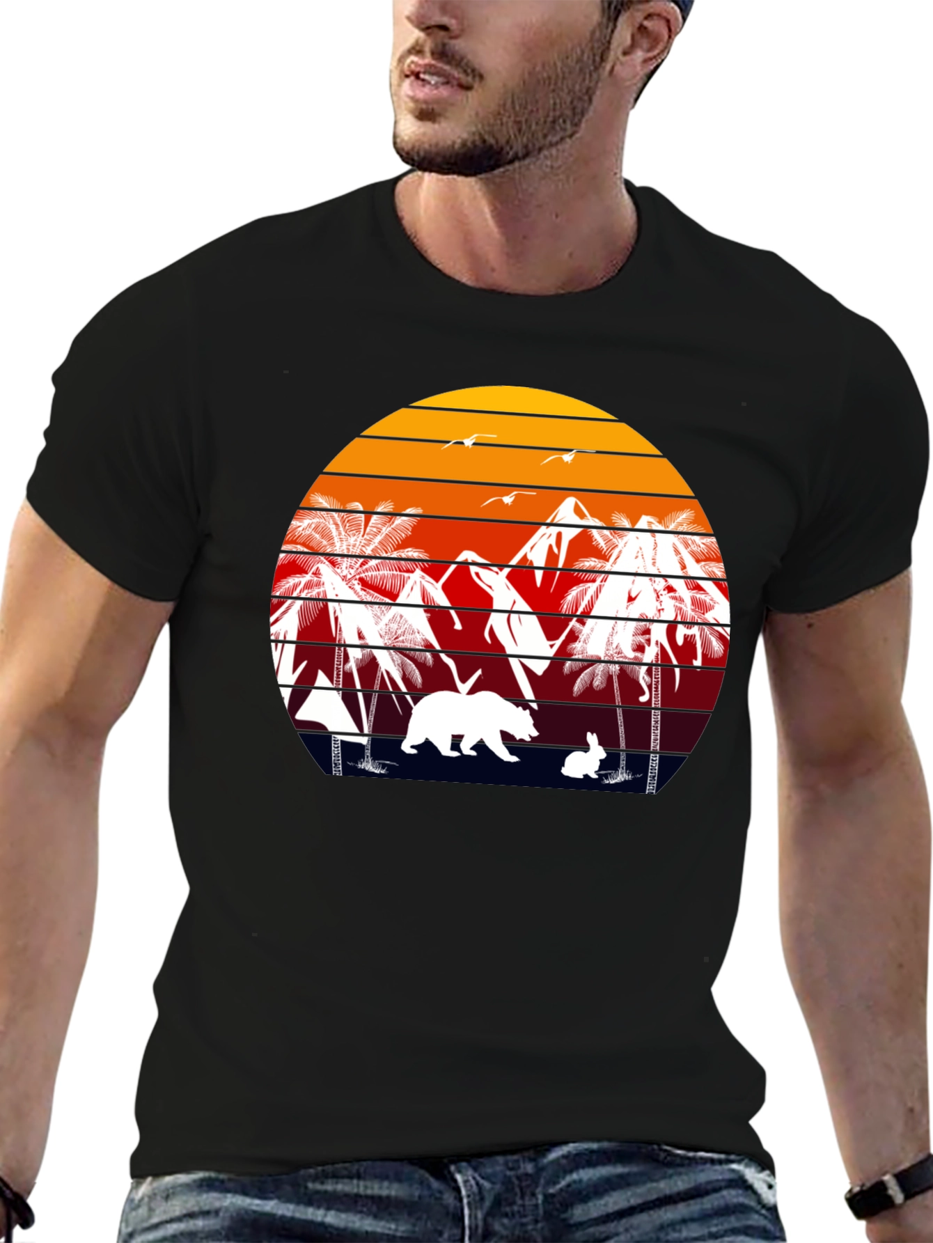 Retro Sunset Bear & Bunny Graphic Tee