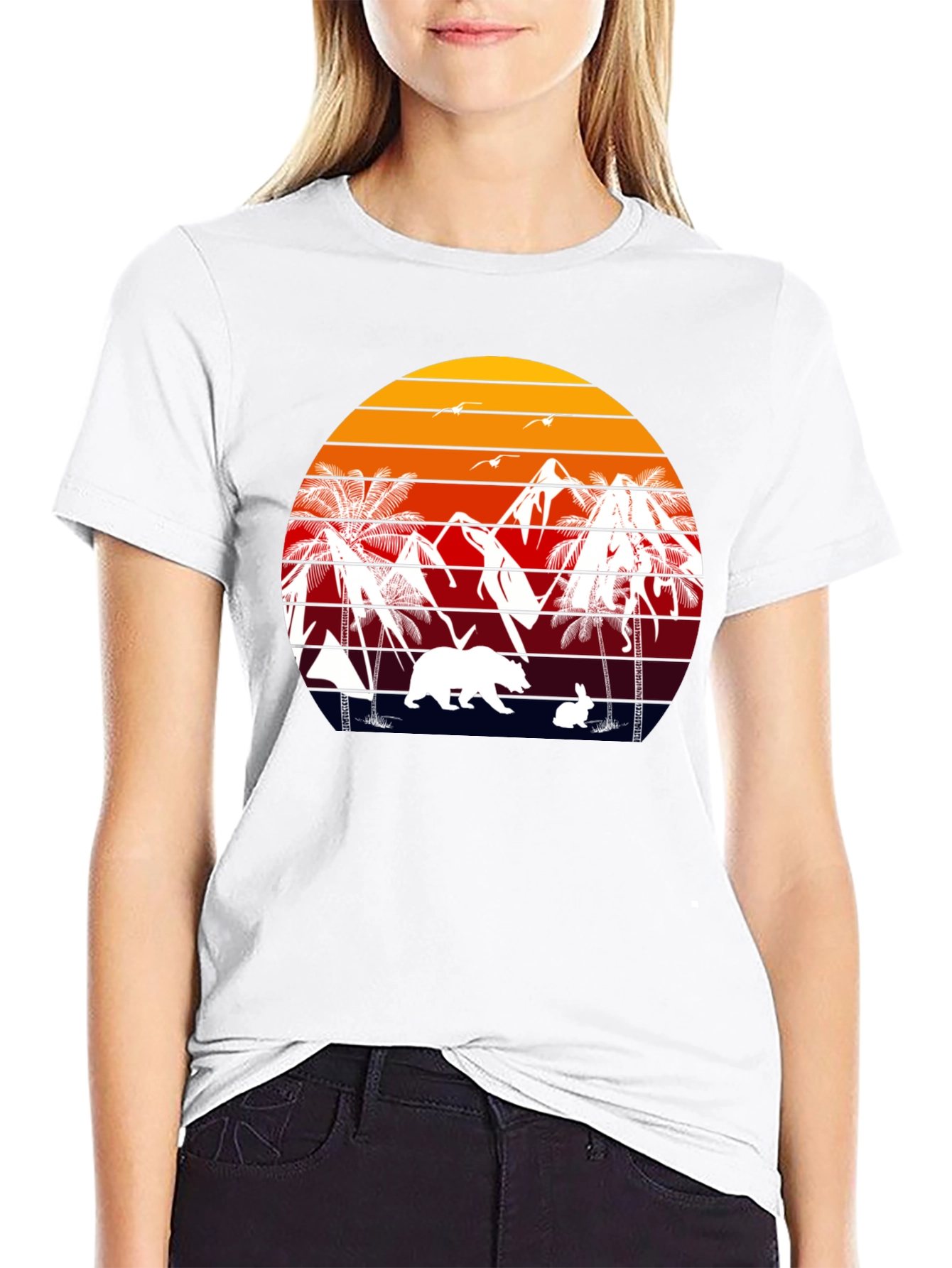 Retro Sunset Bear & Bunny Graphic Tee
