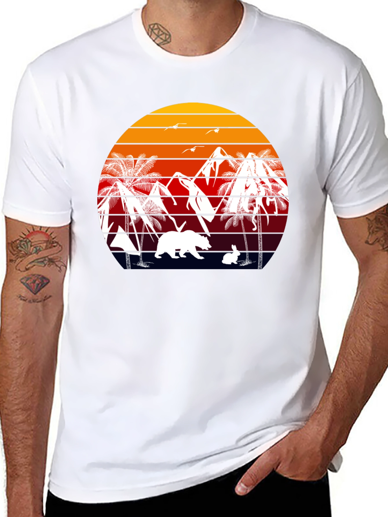 Retro Sunset Bear & Bunny Graphic Tee