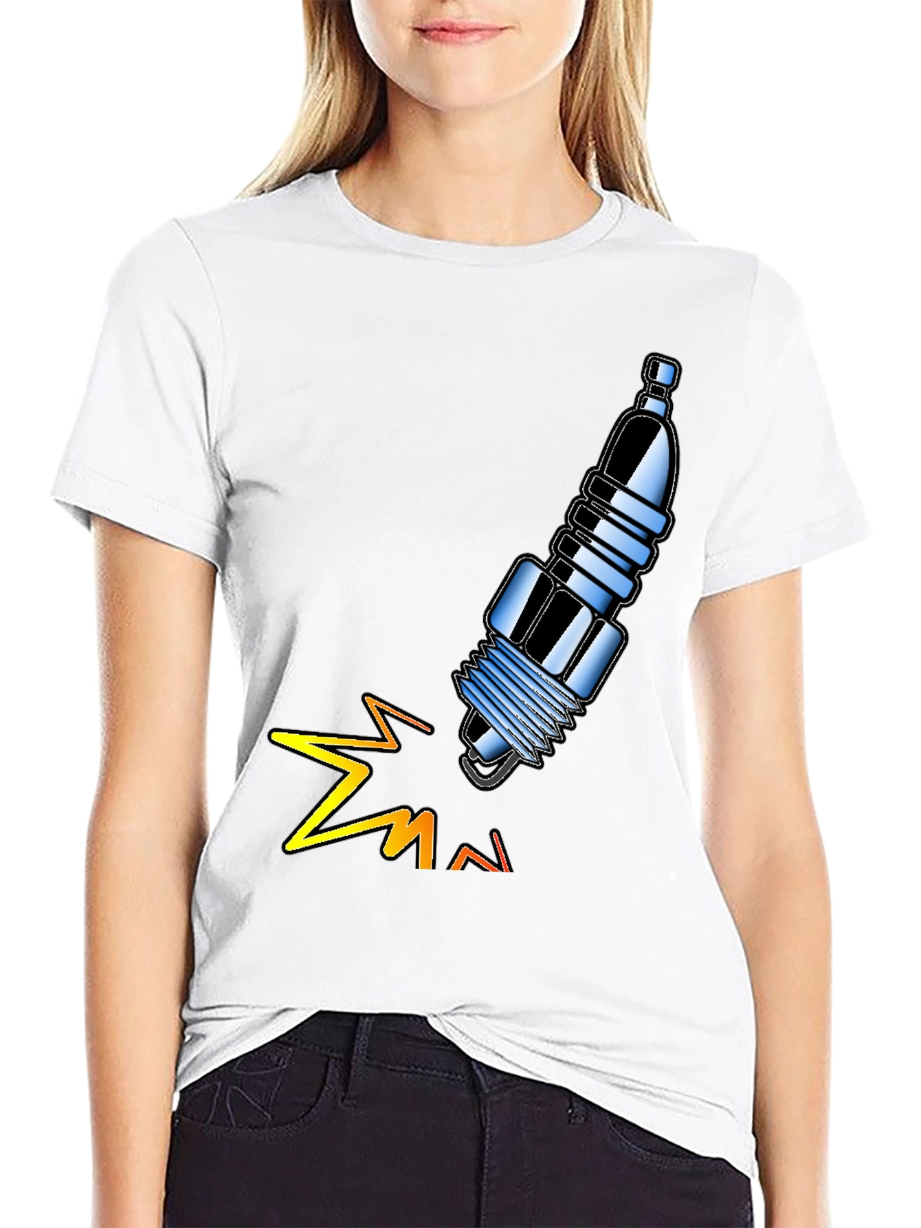 Spark Plug Graphic Tee - Black Cotton T-Shirt