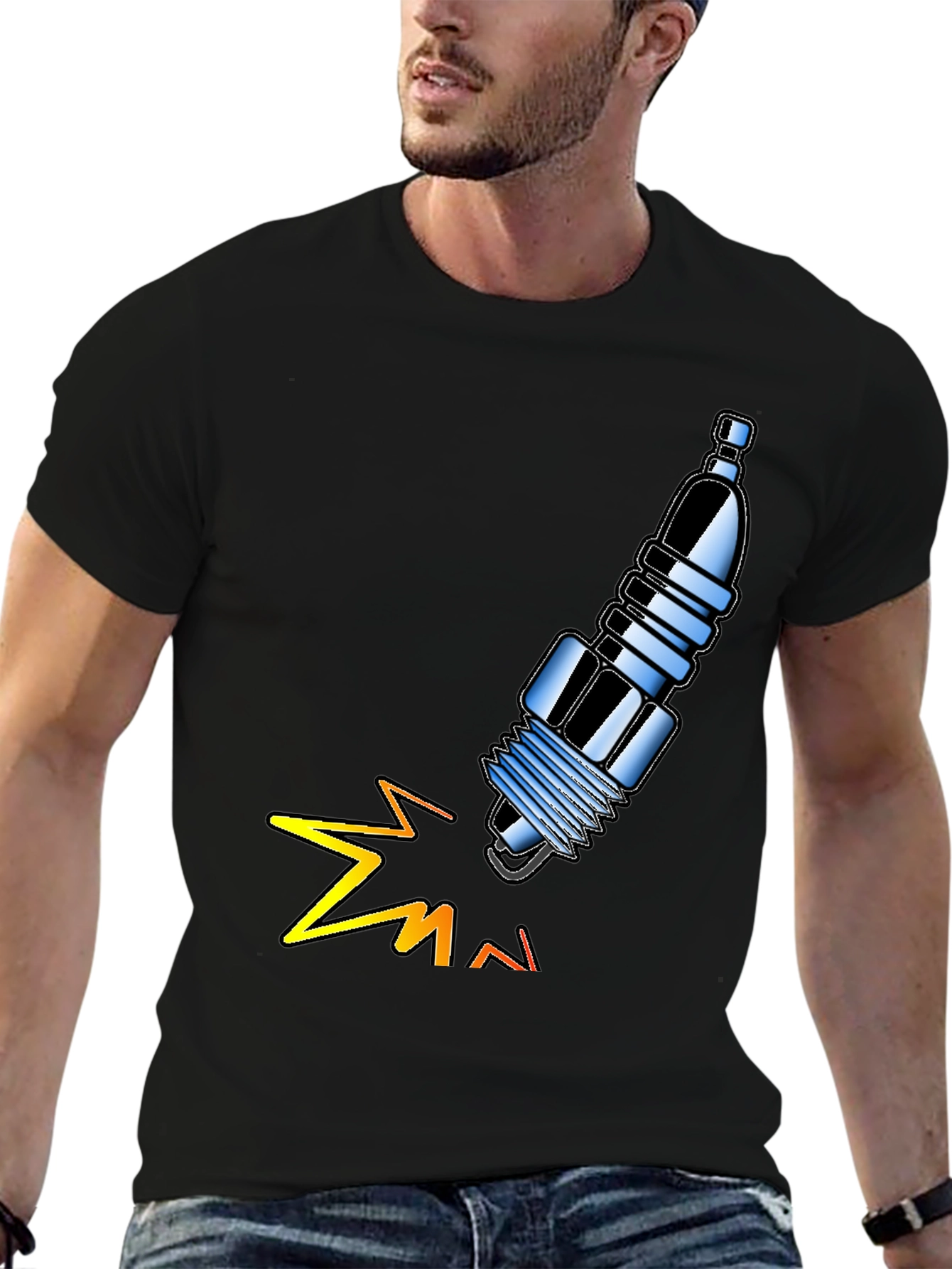 Spark Plug Graphic Tee - Black Cotton T-Shirt