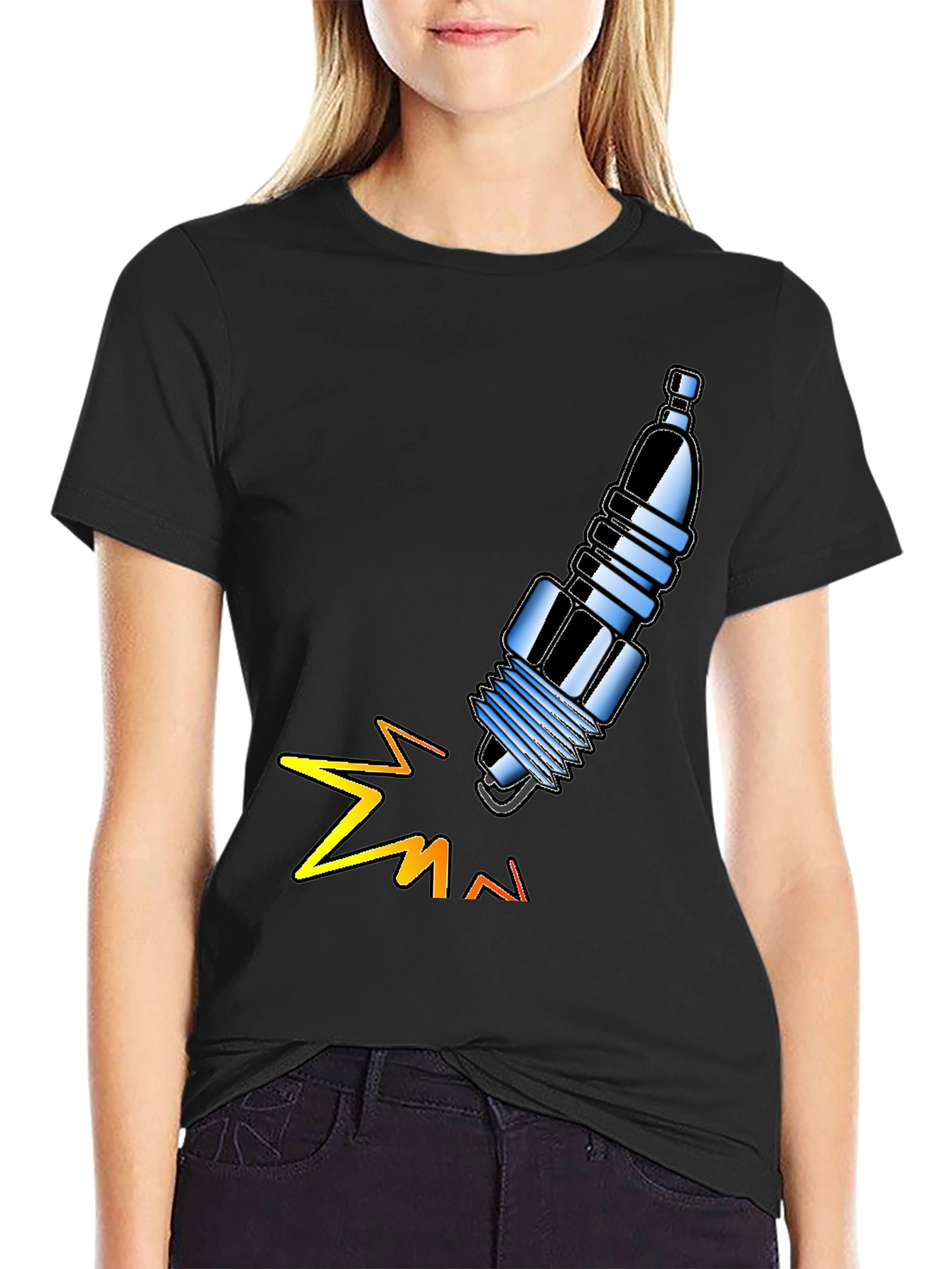 Spark Plug Graphic Tee - Black Cotton T-Shirt