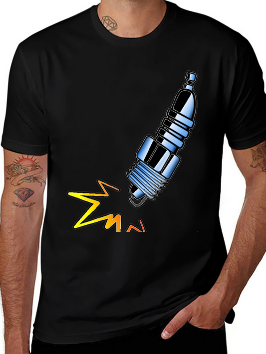 Spark Plug Graphic Tee - Black Cotton T-Shirt