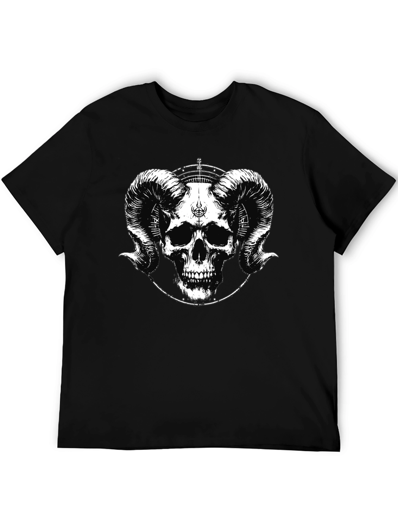 Skull & Horn Graphic Tee - Black Cotton