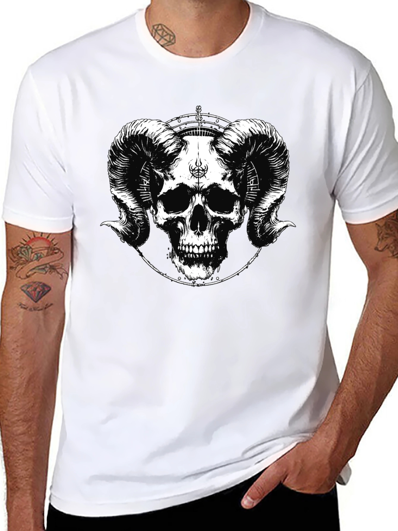 Skull & Horn Graphic Tee - Black Cotton