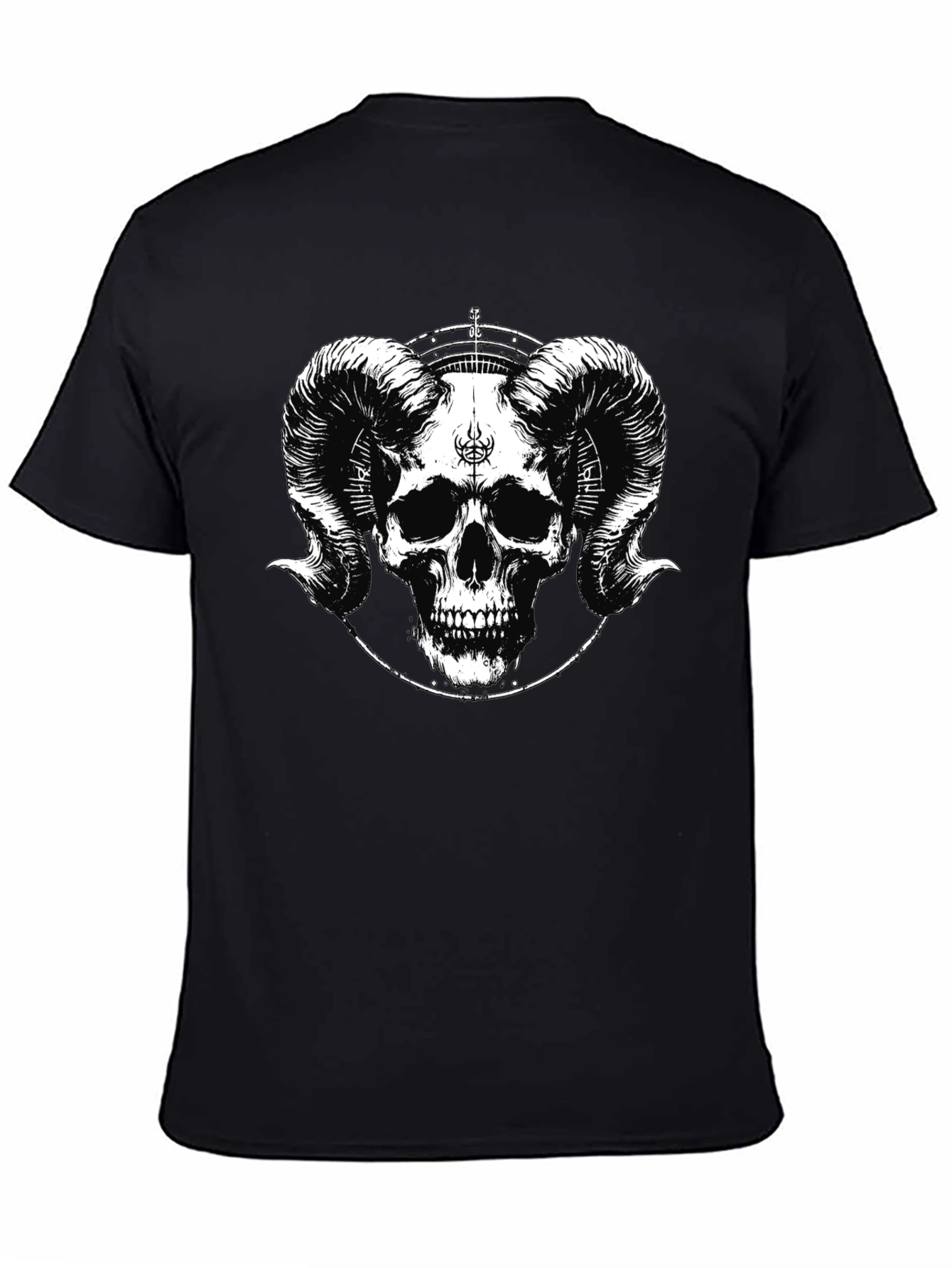 Skull & Horn Graphic Tee - Black Cotton