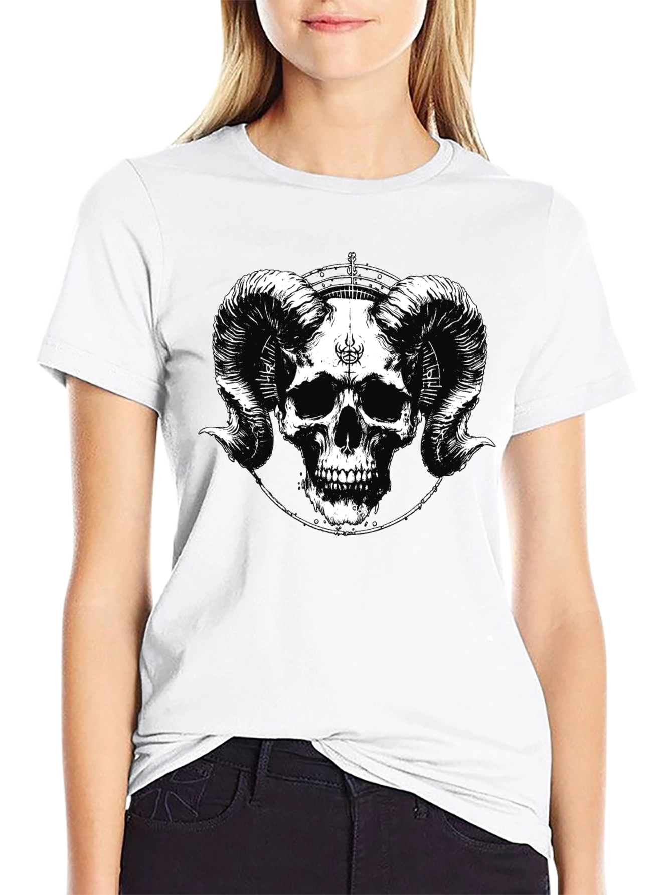 Skull & Horn Graphic Tee - Black Cotton