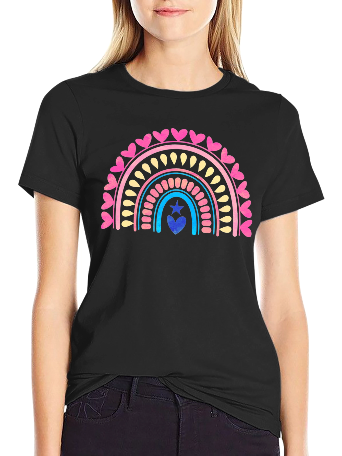 Heart Rainbow Graphic Tee - Stylish Casual Comfort