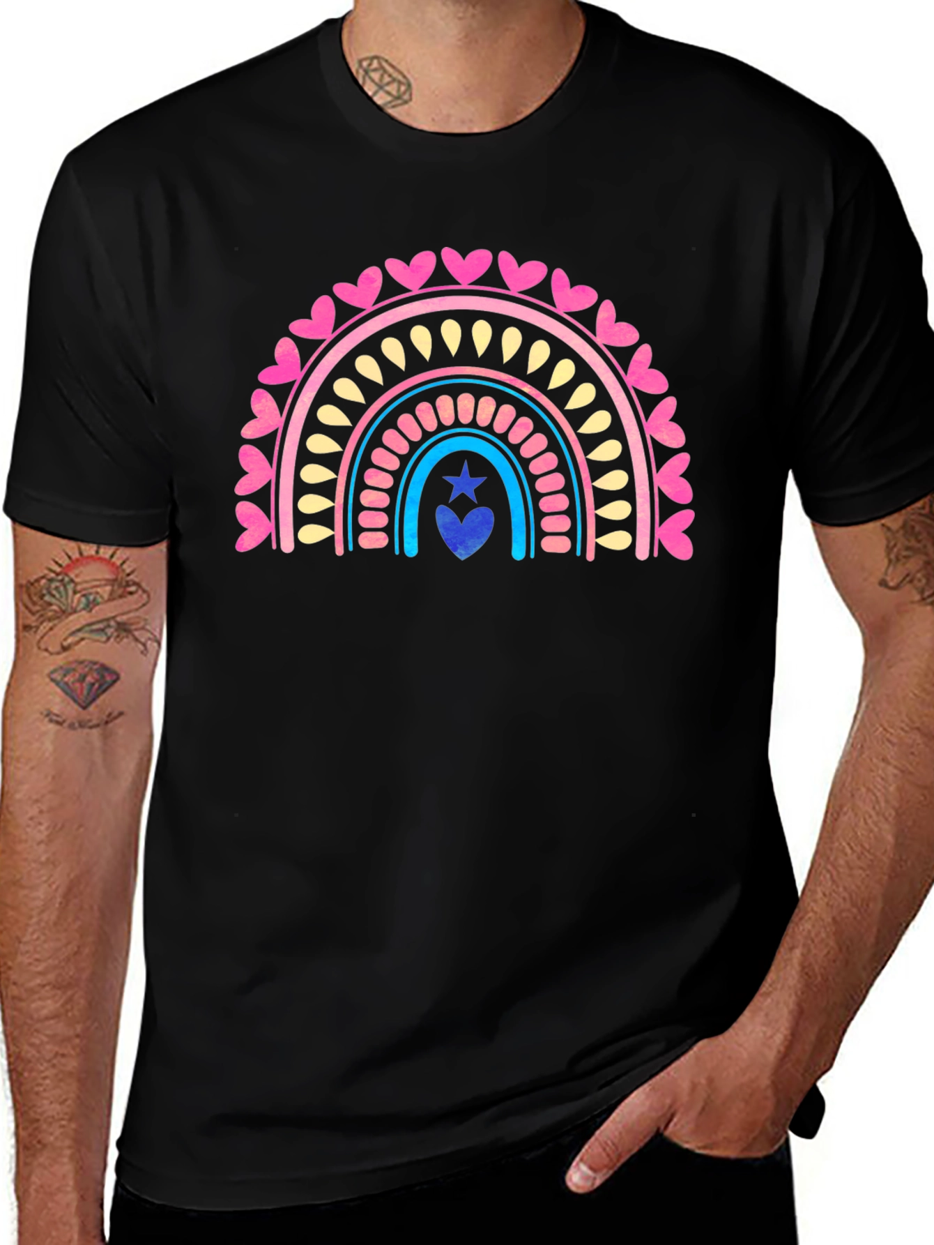 Heart Rainbow Graphic Tee - Stylish Casual Comfort