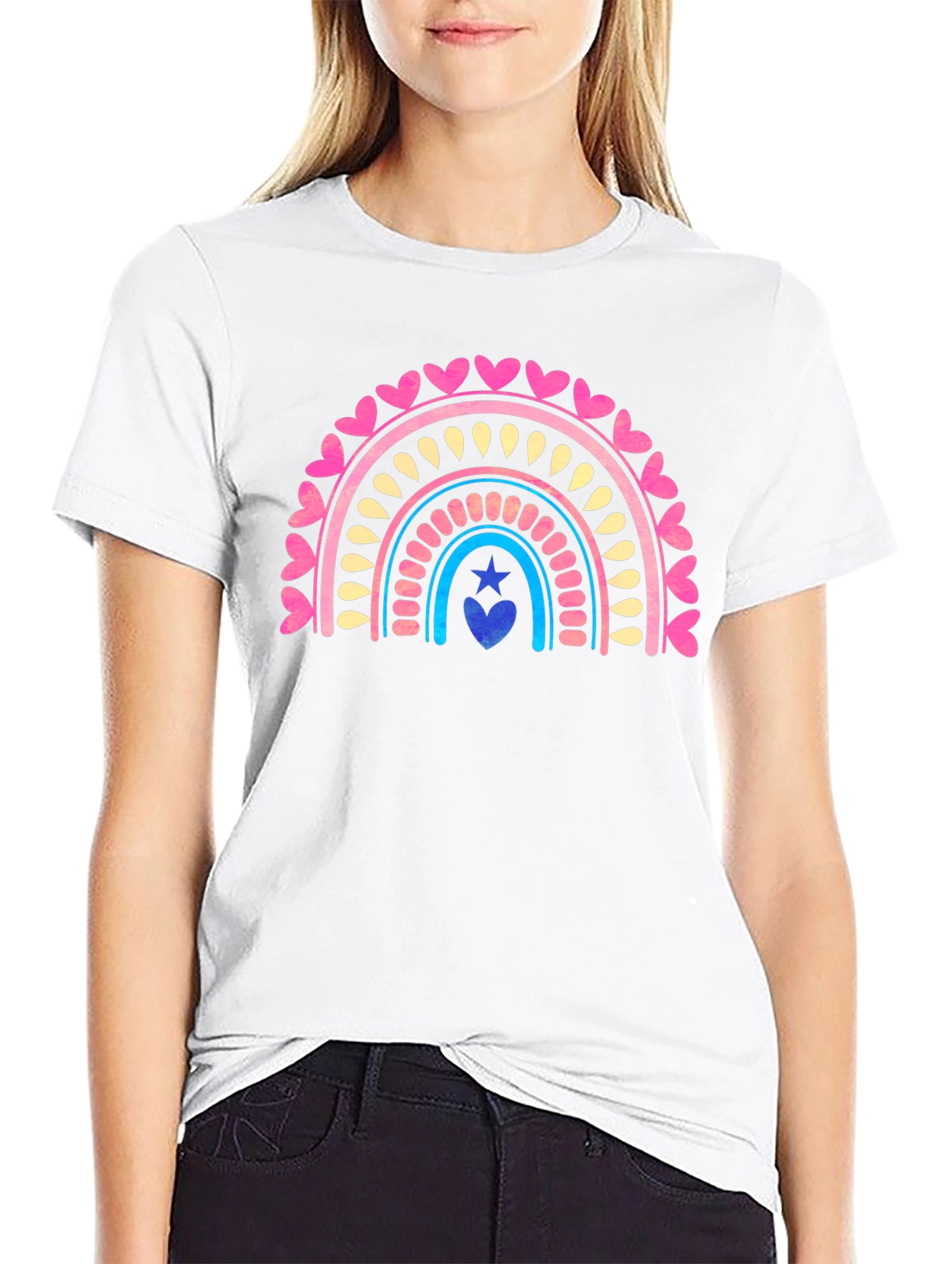 Heart Rainbow Graphic Tee - Stylish Casual Comfort