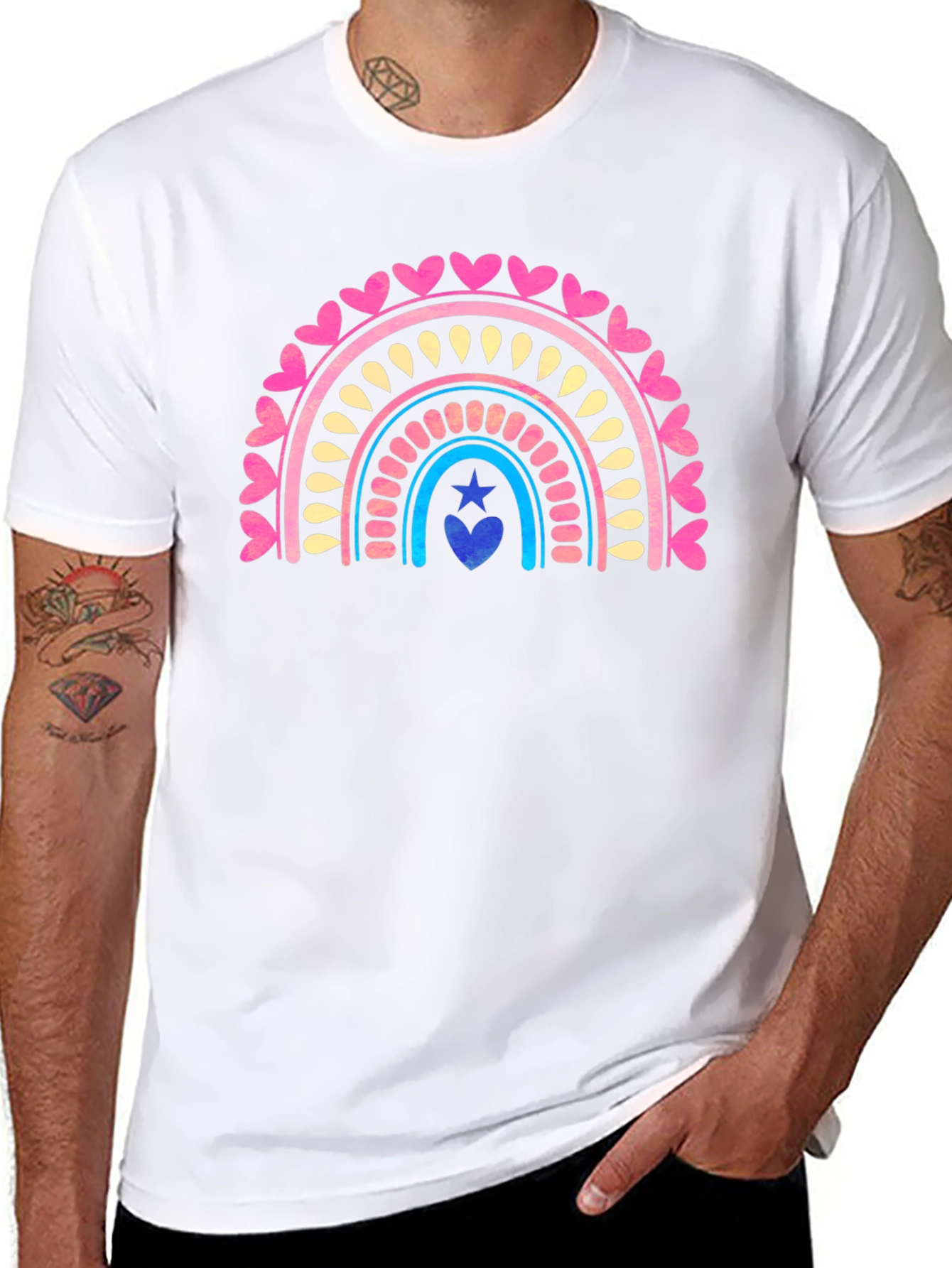 Heart Rainbow Graphic Tee - Stylish Casual Comfort