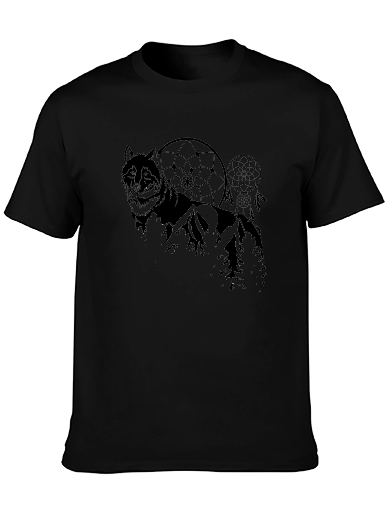 Wolf & Dreamcatcher Graphic Black T-Shirt