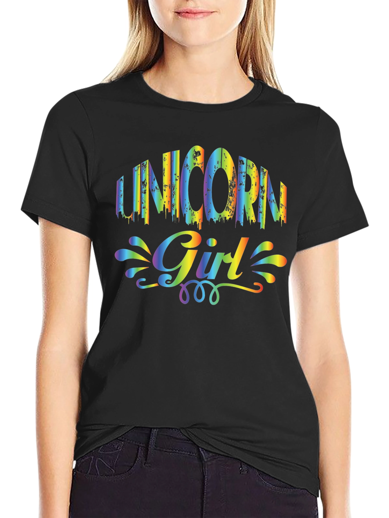 Unicorn Girl Rainbow Graphic T-Shirt