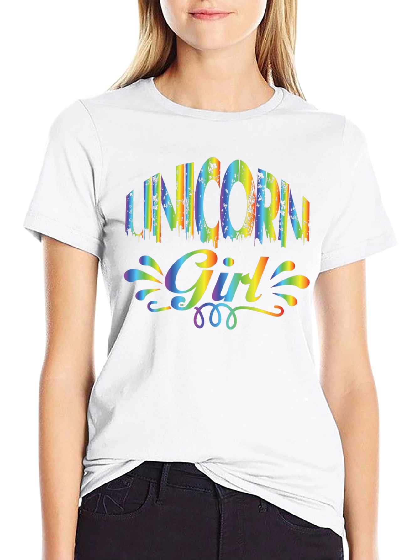 Unicorn Girl Rainbow Graphic T-Shirt